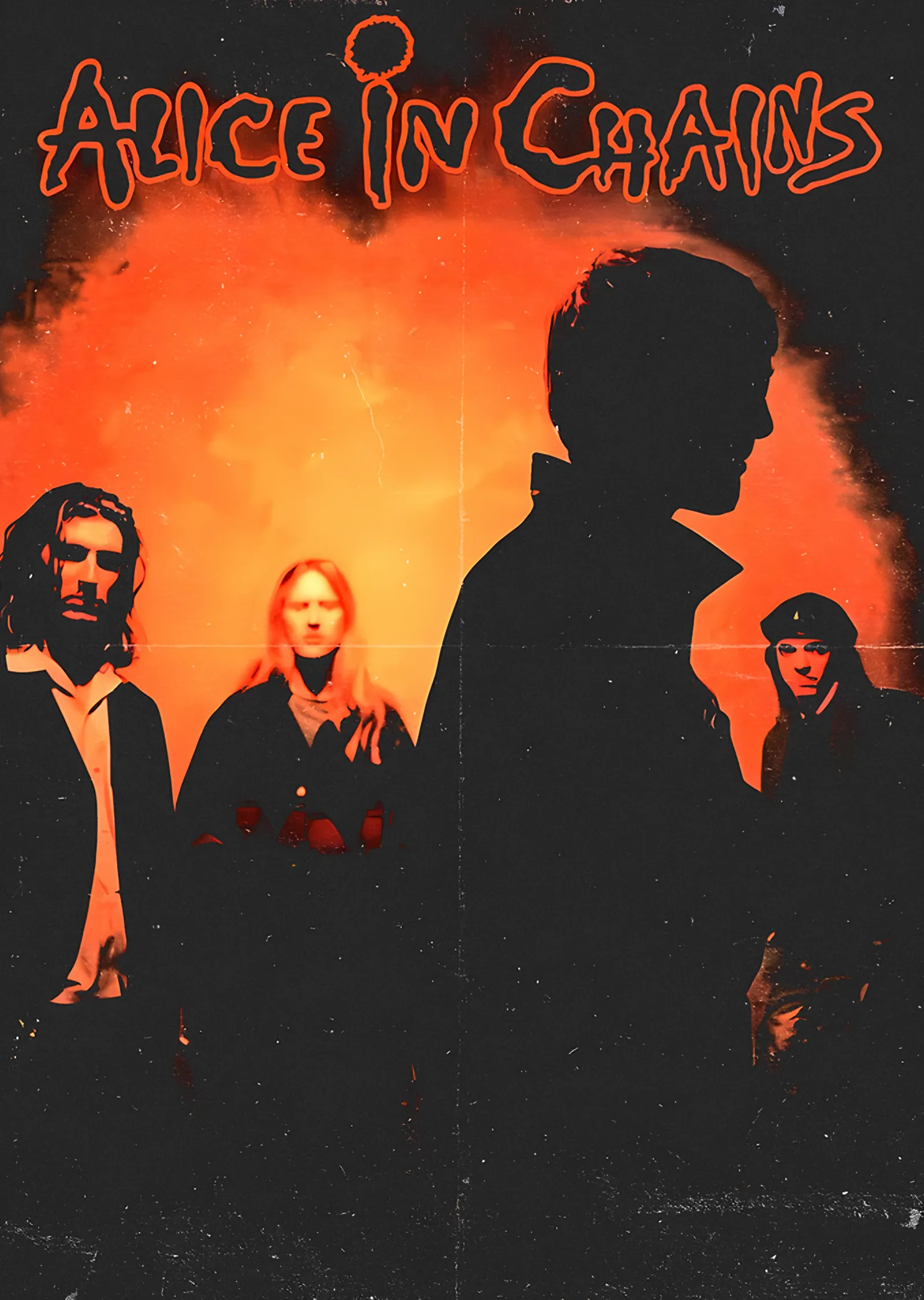Alice in Chains: Turuncu Güneşte Grup Silüetleri metal tablo