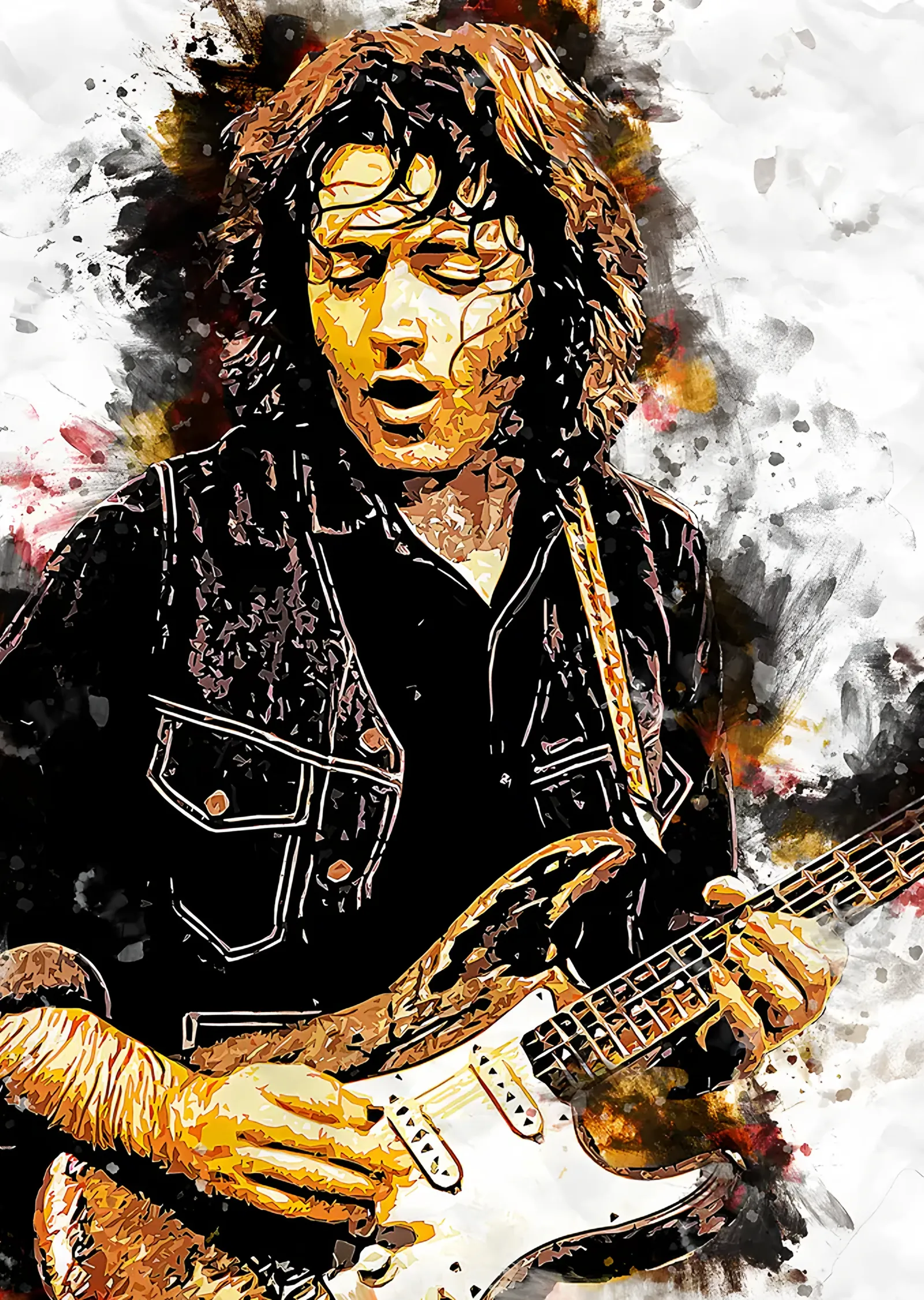 Altın Fırçada Uzun Saçlı Blues Gitaristi metal tablo