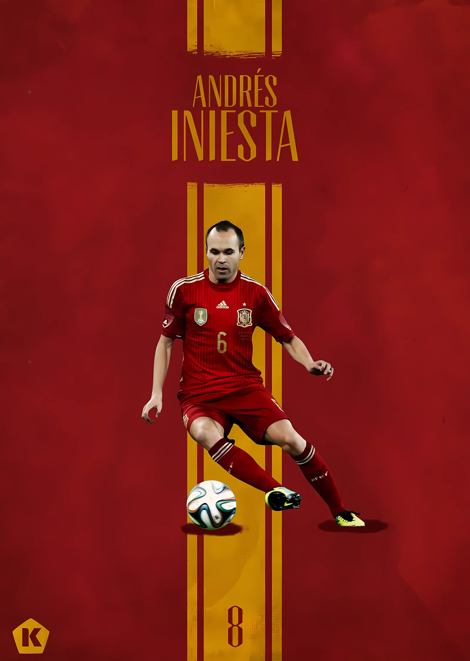 Andrés Iniesta: Kırmızı Sarı Şerit metal tablo