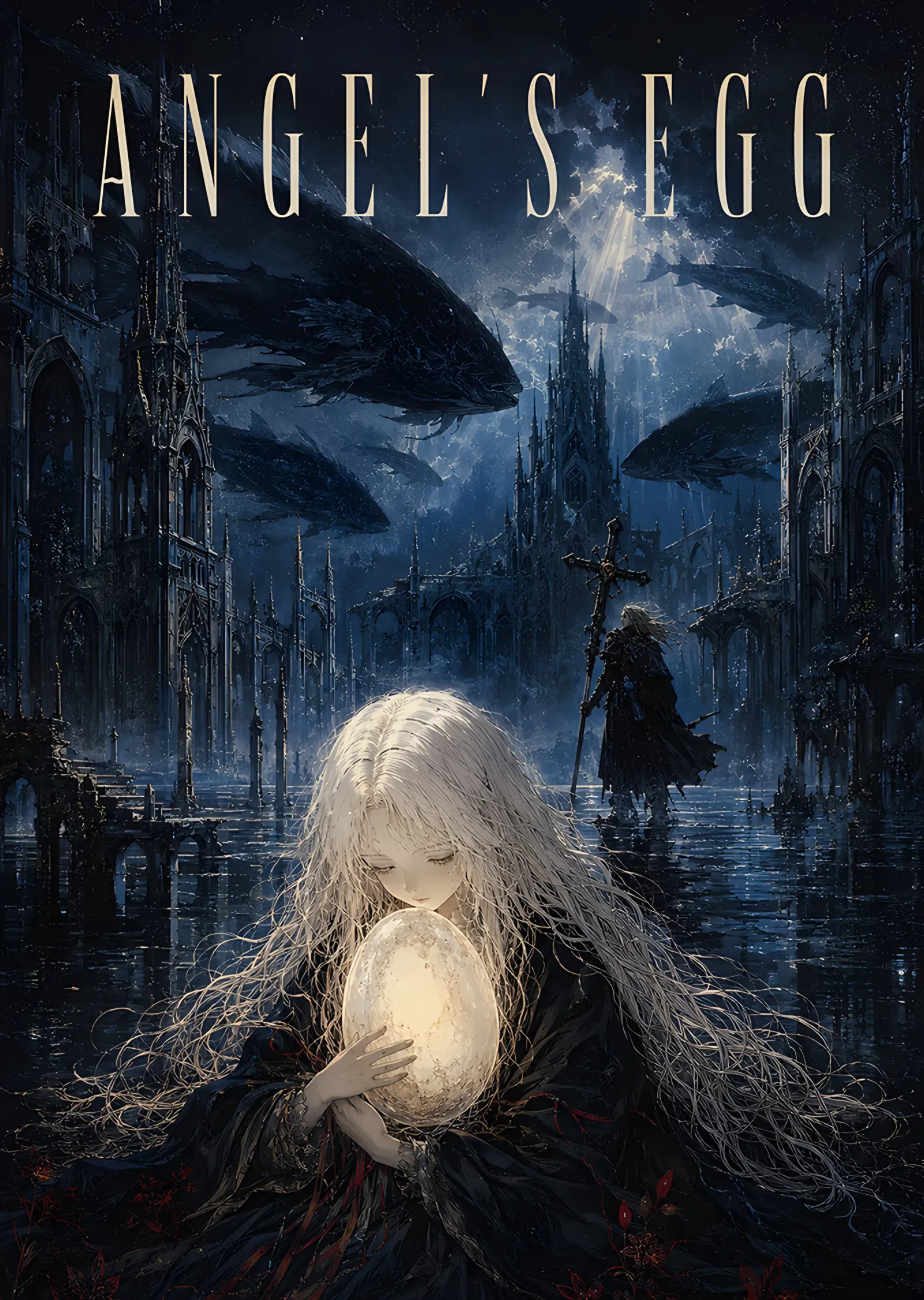 Angel's Egg: Karanlık Şehirde Yumurtayı Saran Kız metal tablo
