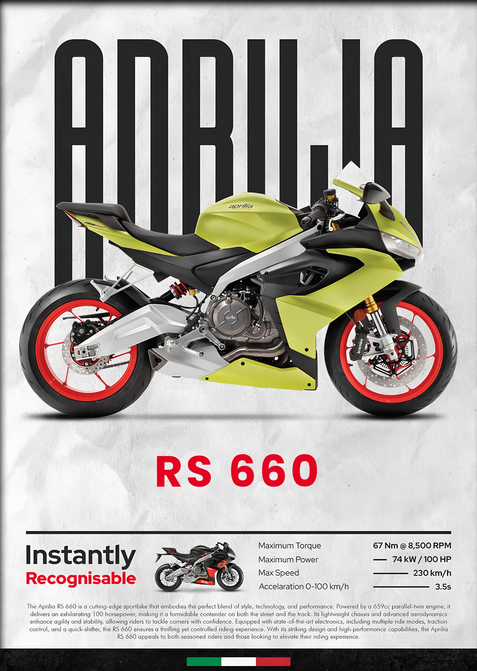 Aprilia RS 660 Yeşil metal tablo
