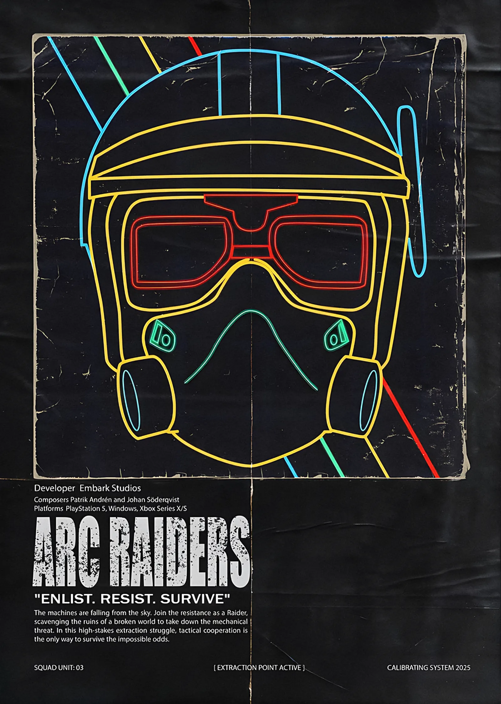 ARC Raiders: Neon Konturlu Gaz Maskesi metal tablo