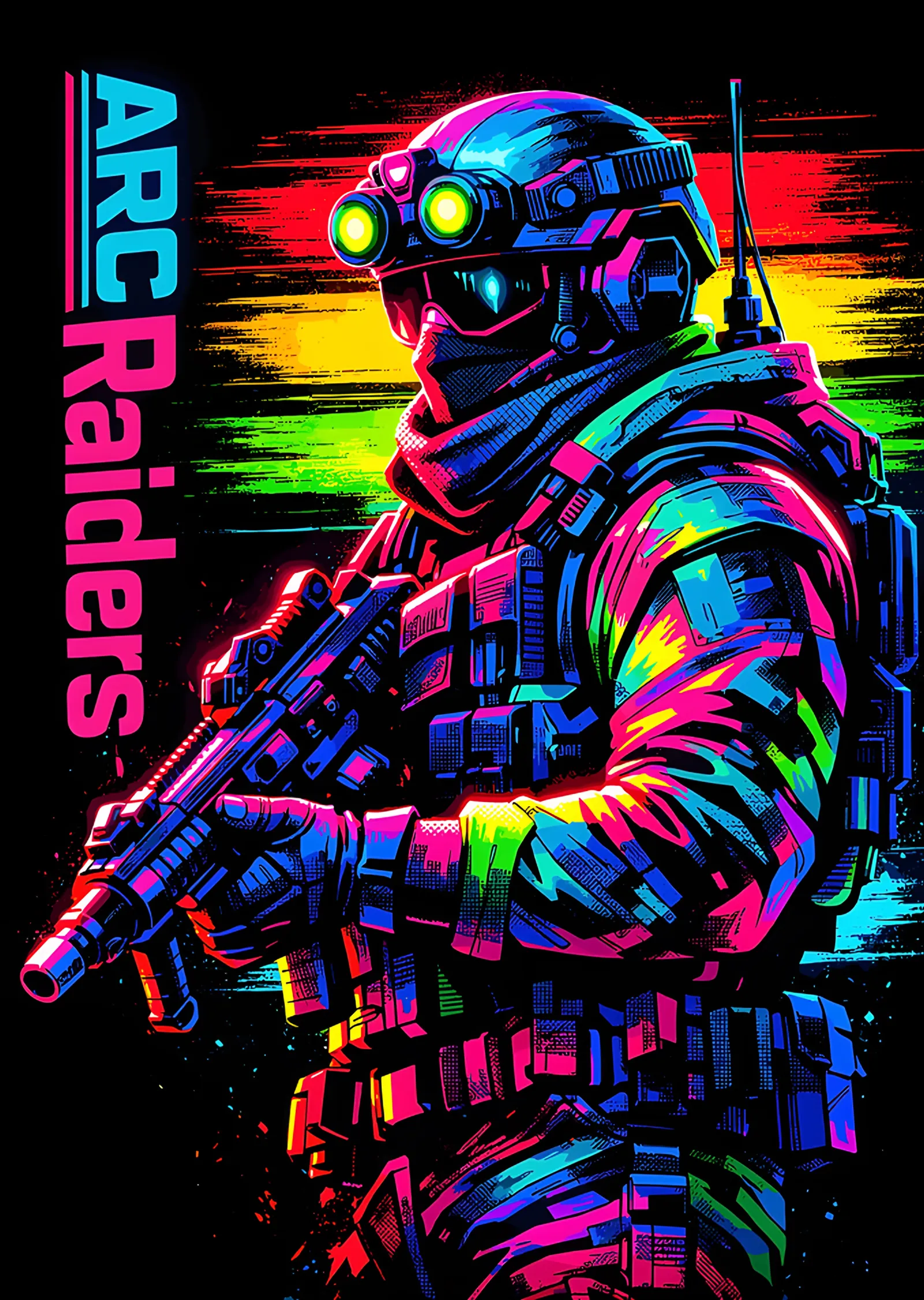 ARC Raiders: Neon Renklerde Miğferli Nişancı metal tablo