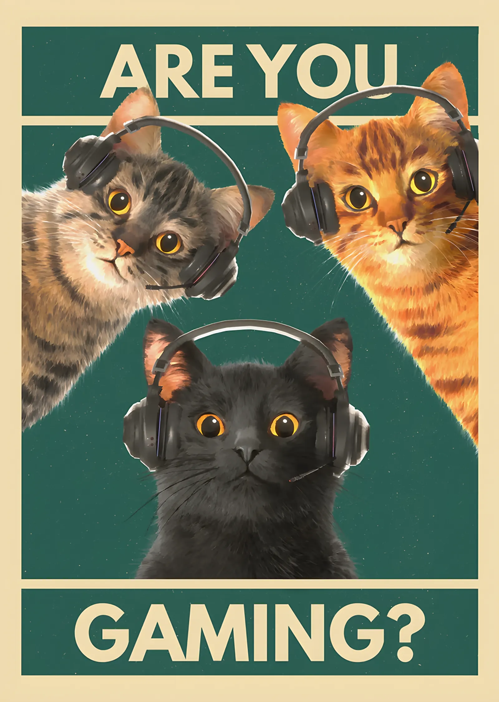Are You Gaming: Kulaklıklı Üç Kedi metal tablo
