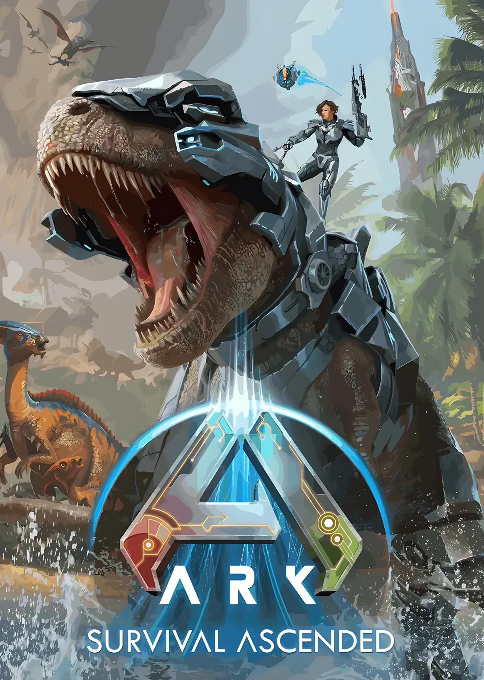 ARK Survival Ascended: T-Rex ve Zırhlı Kaşif metal tablo