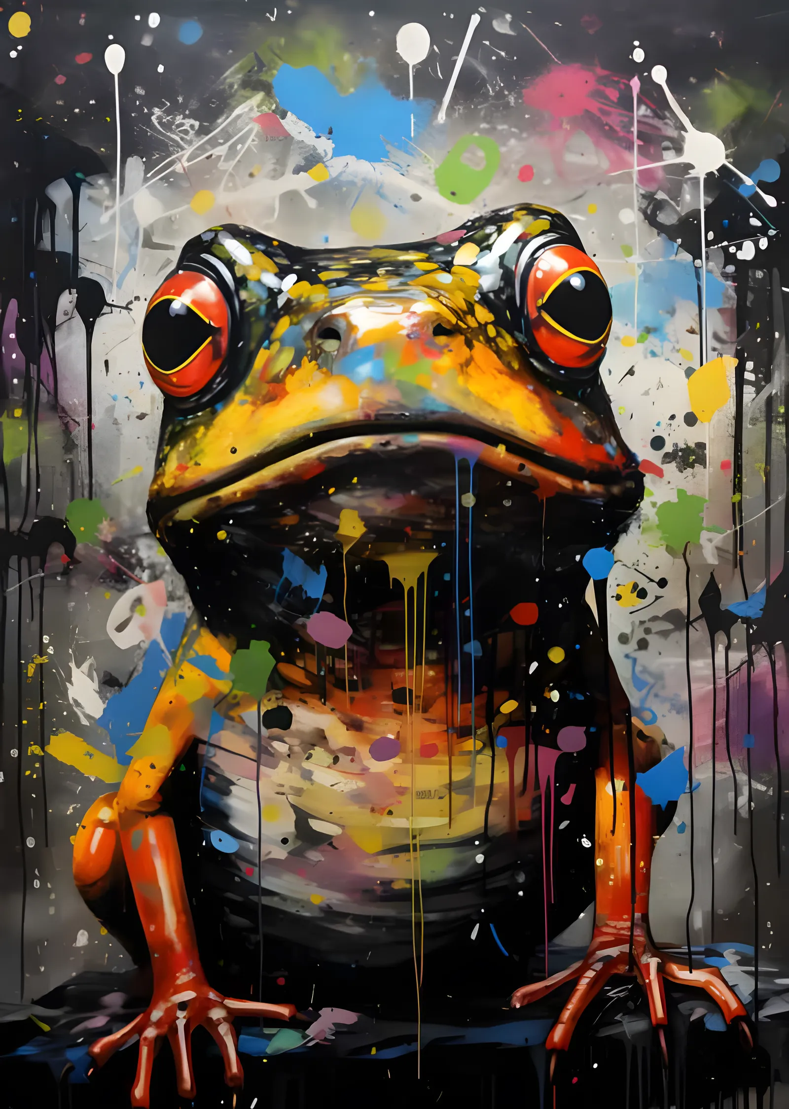 Pop Art Kurbağa - Damlayan Renkler metal tablo