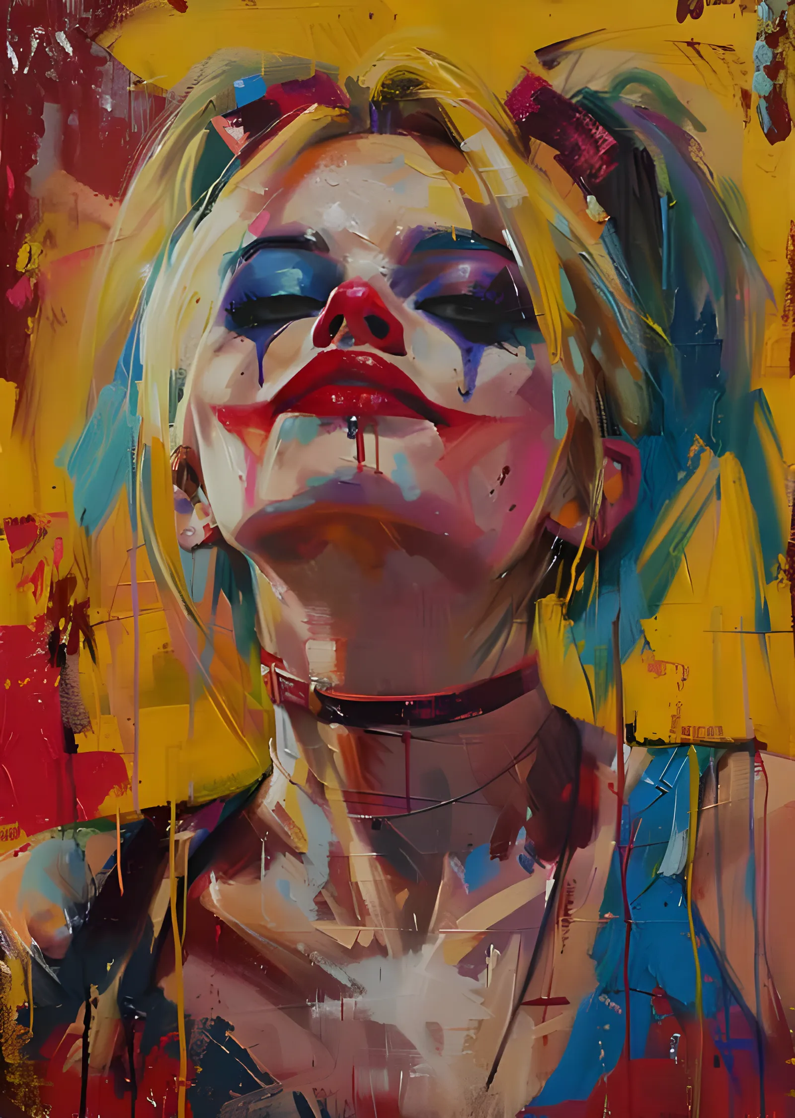 Harley Quinn - Sarı Zeminde Yağlıboya metal tablo