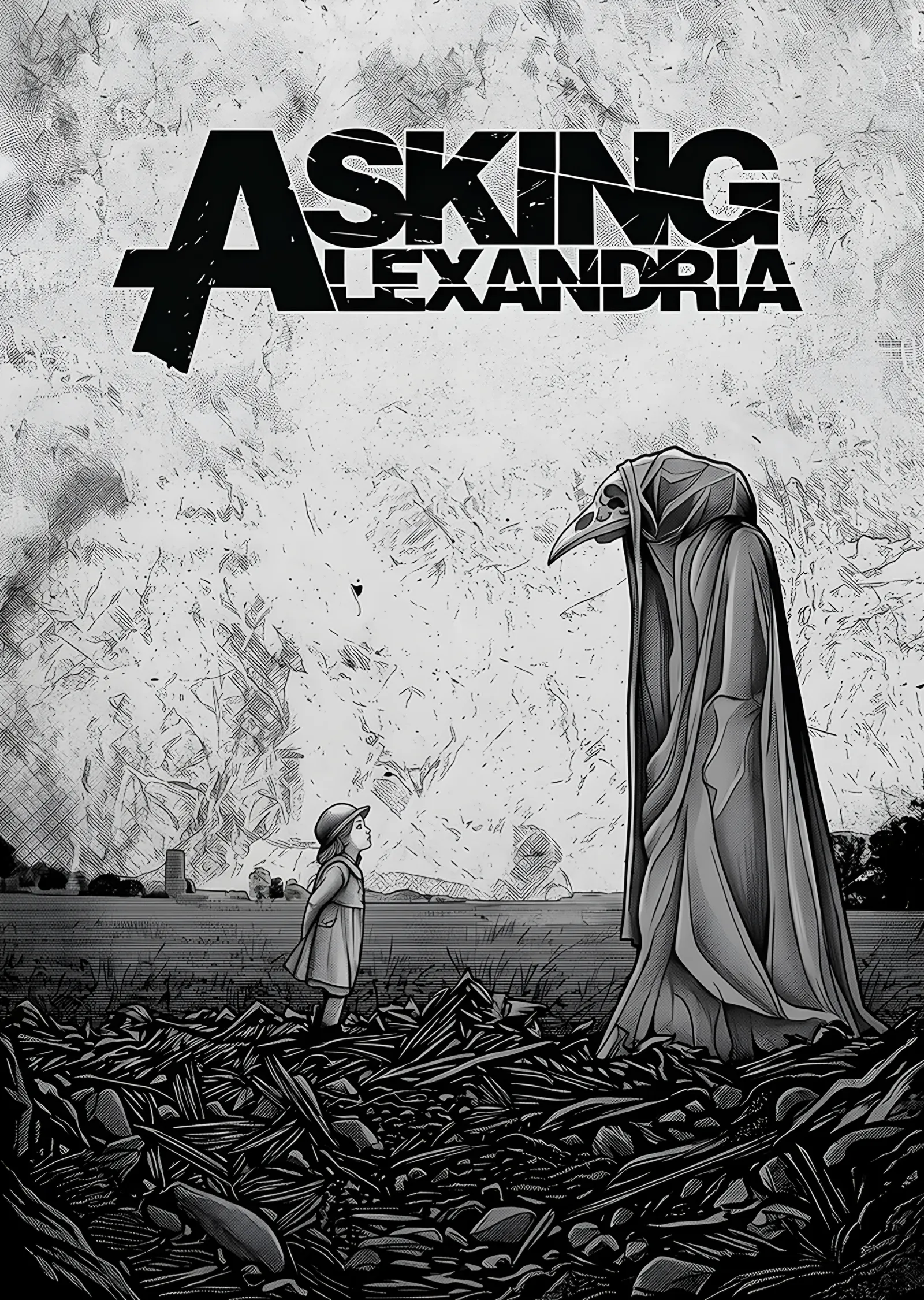 Asking Alexandria - Gri Manzara metal tablo