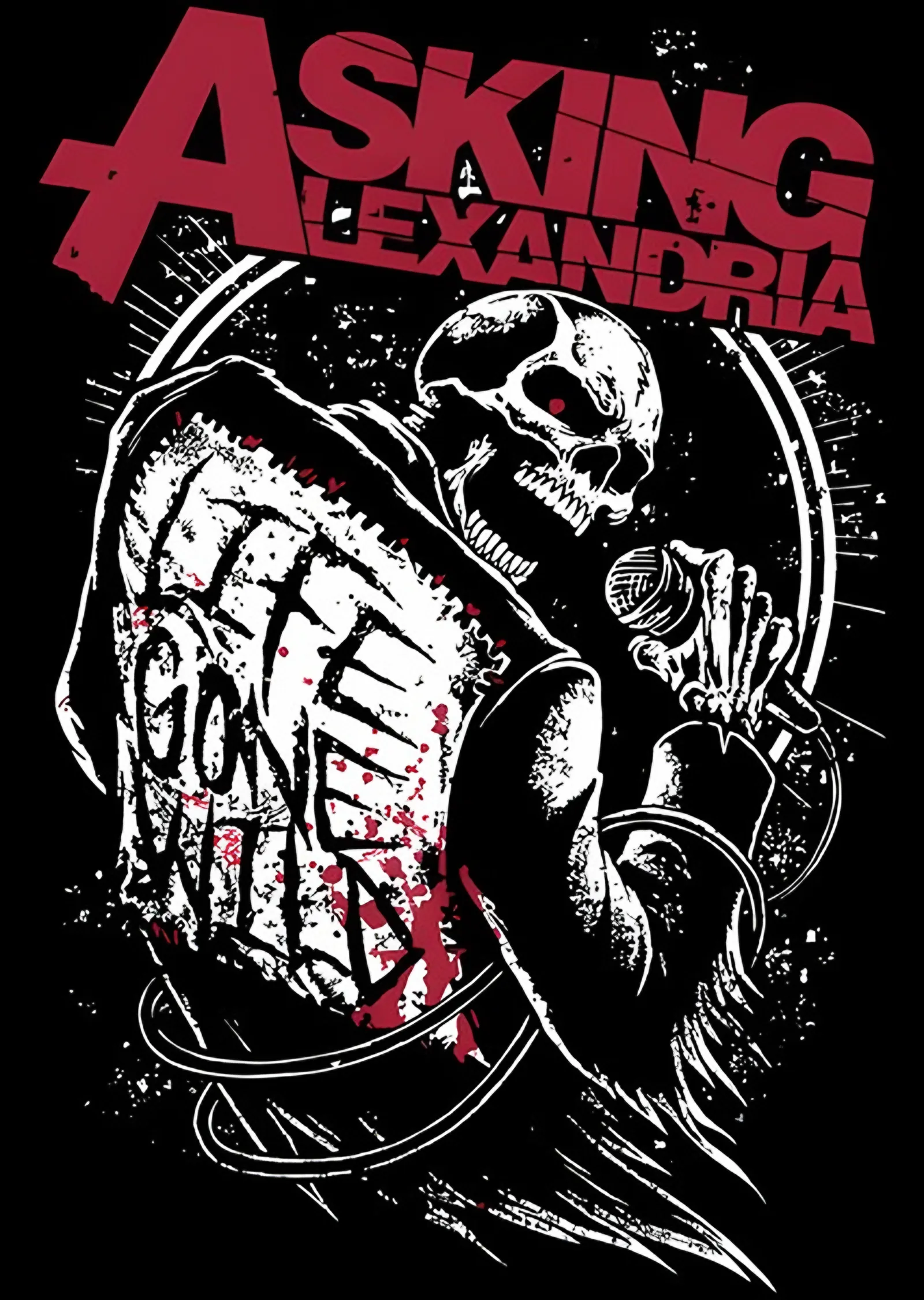 Asking Alexandria - Siyah Beyaz Kuru Kafa metal tablo