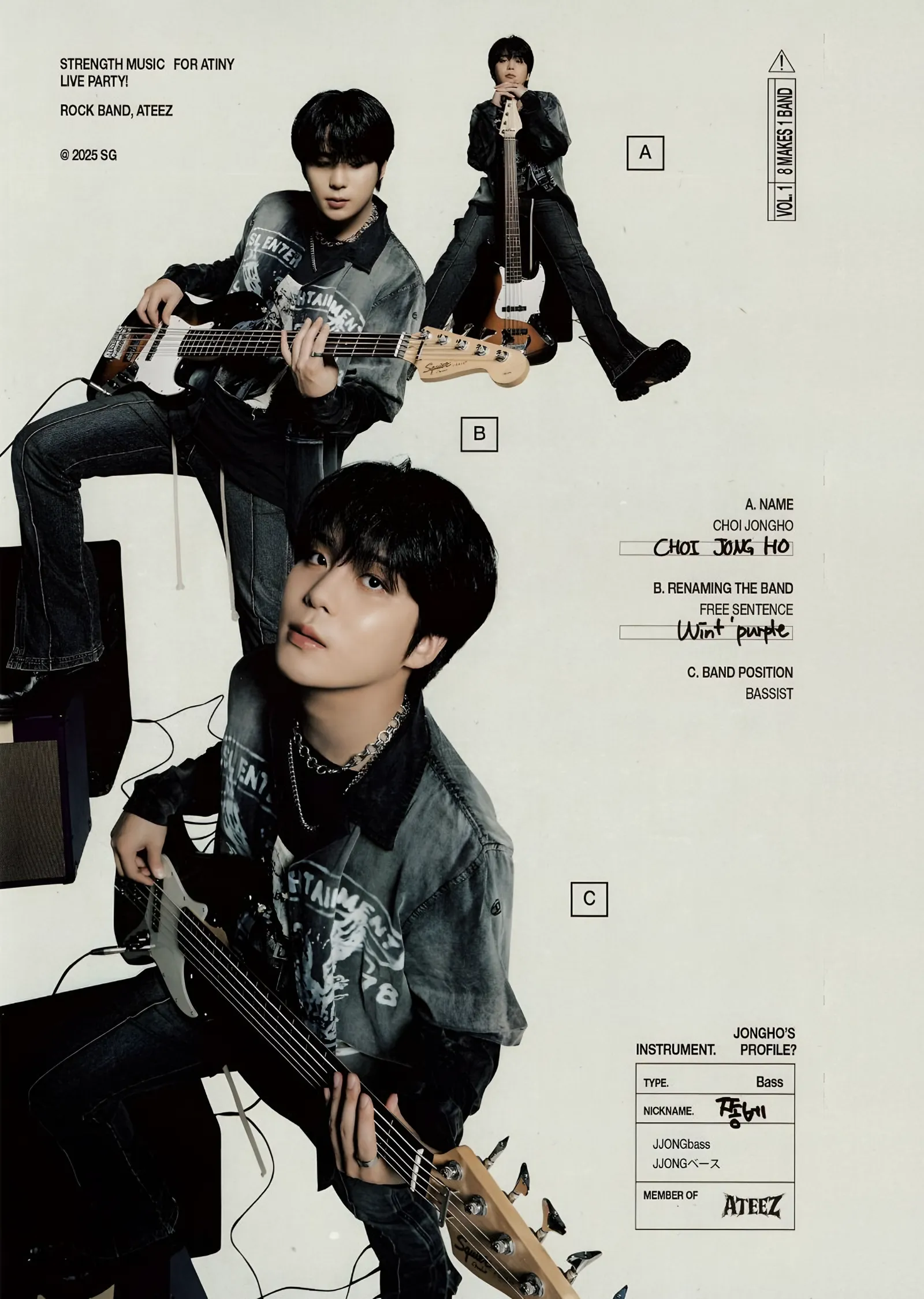 ATEEZ: Choi Jongho Bas Gitar Profili metal tablo
