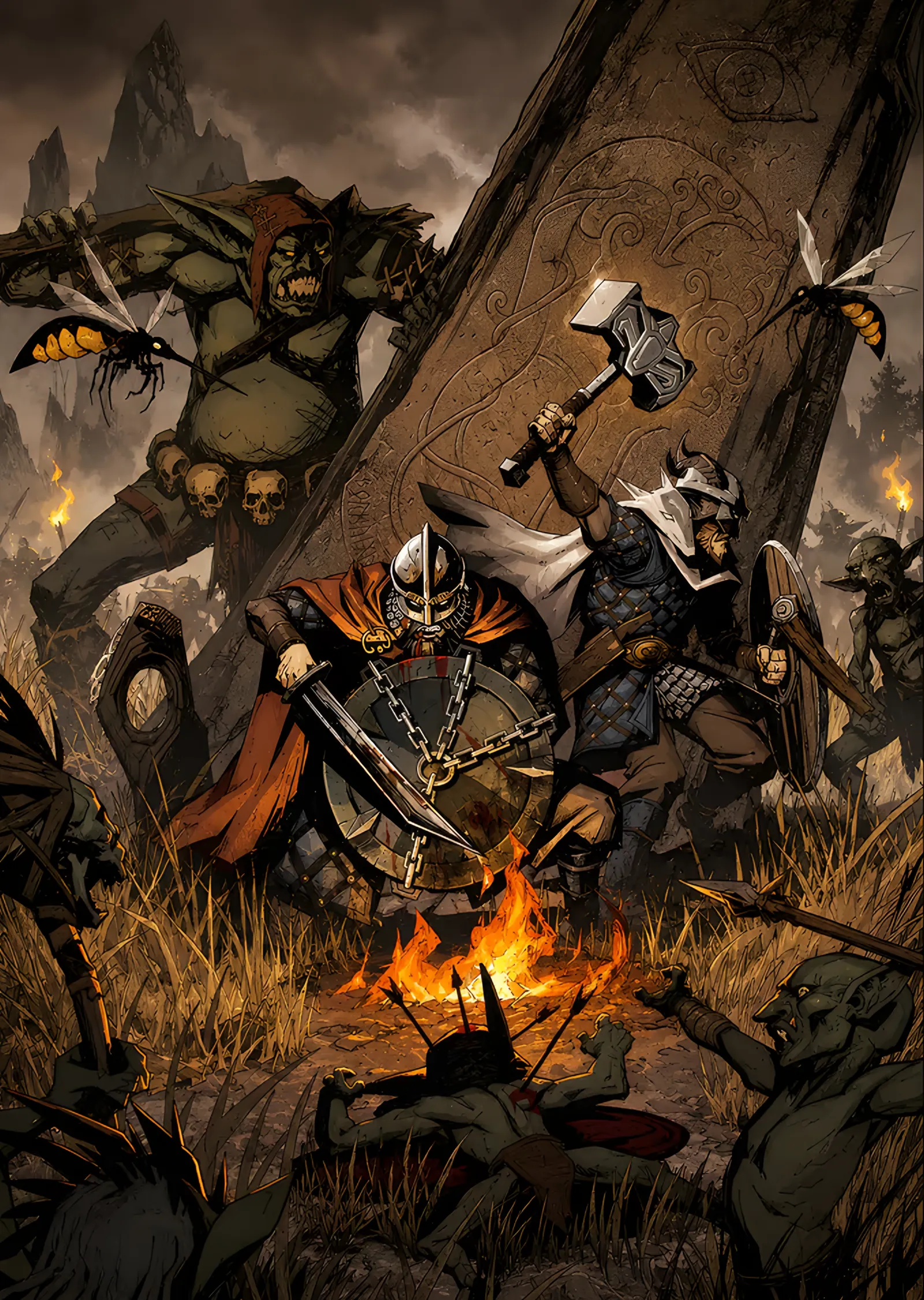 Ateş Başında Vikinglerle Goblin Savaşı metal tablo