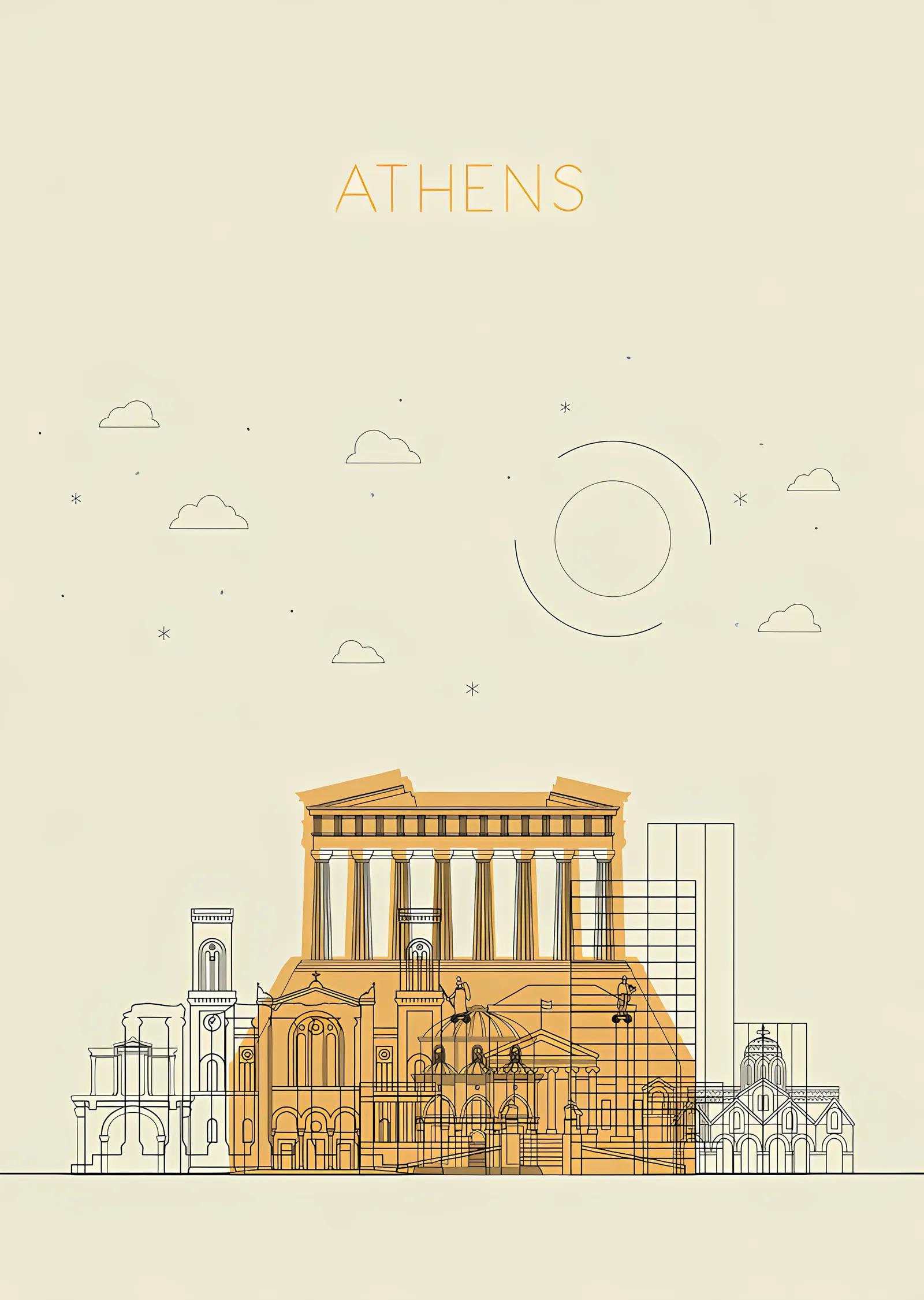 Atina - Çizgi Silueti metal tablo