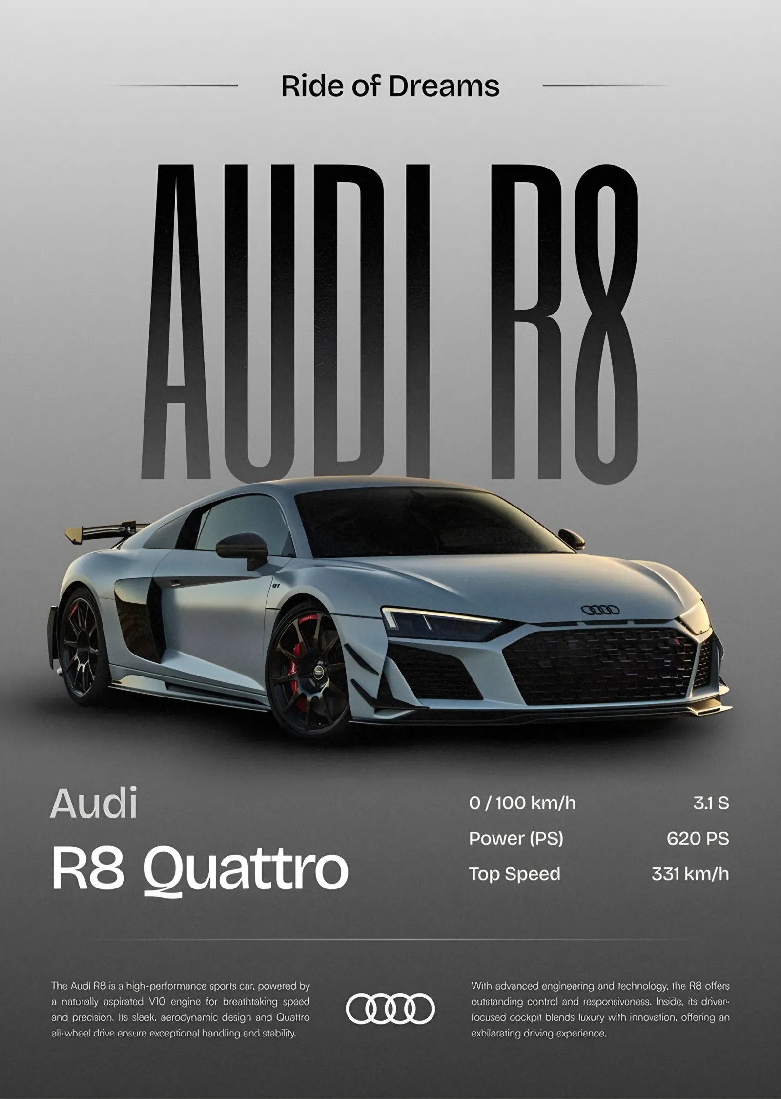 Audi R8 Quattro Künye metal tablo