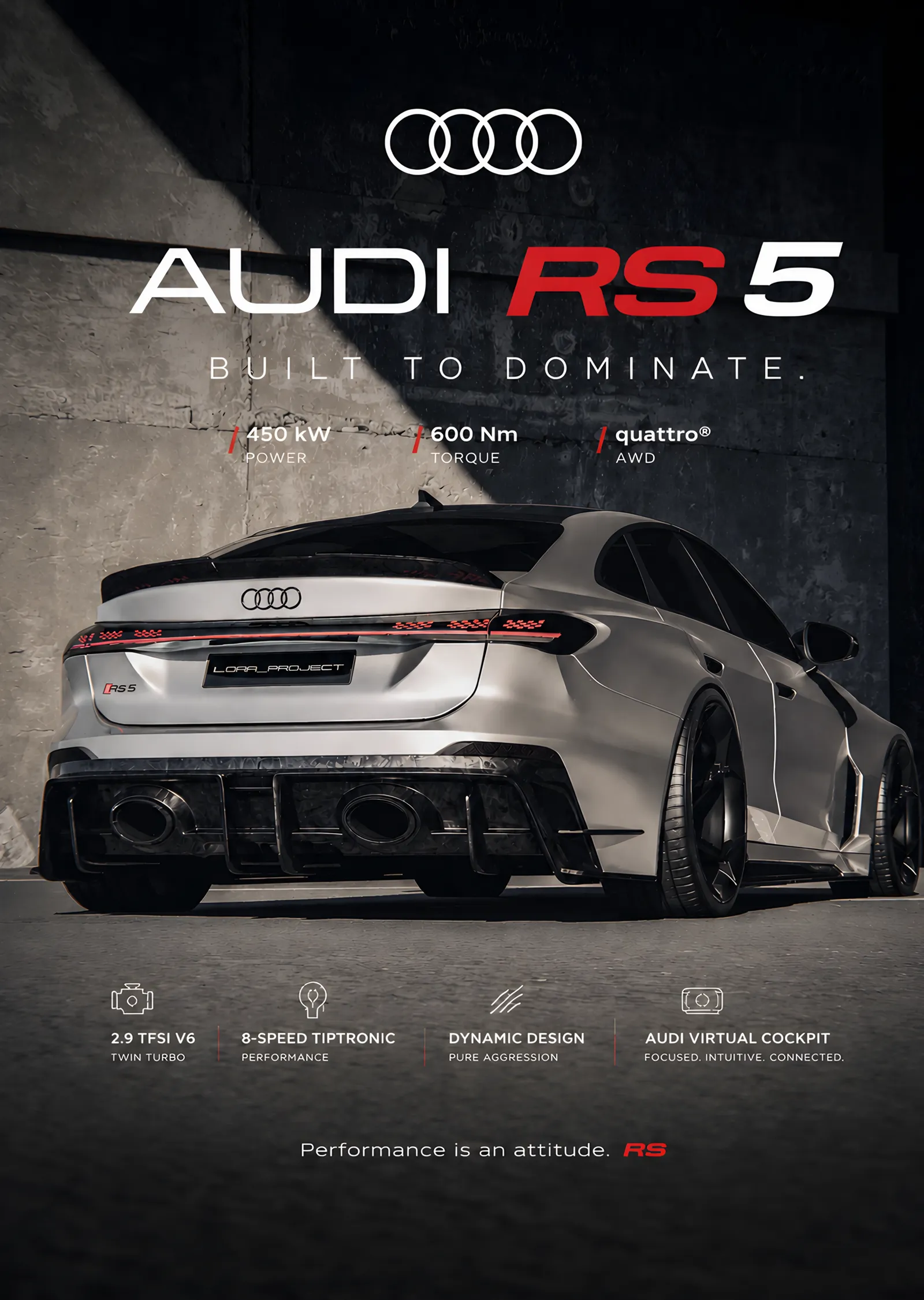 Audi RS5 Built to Dominate metal tablo