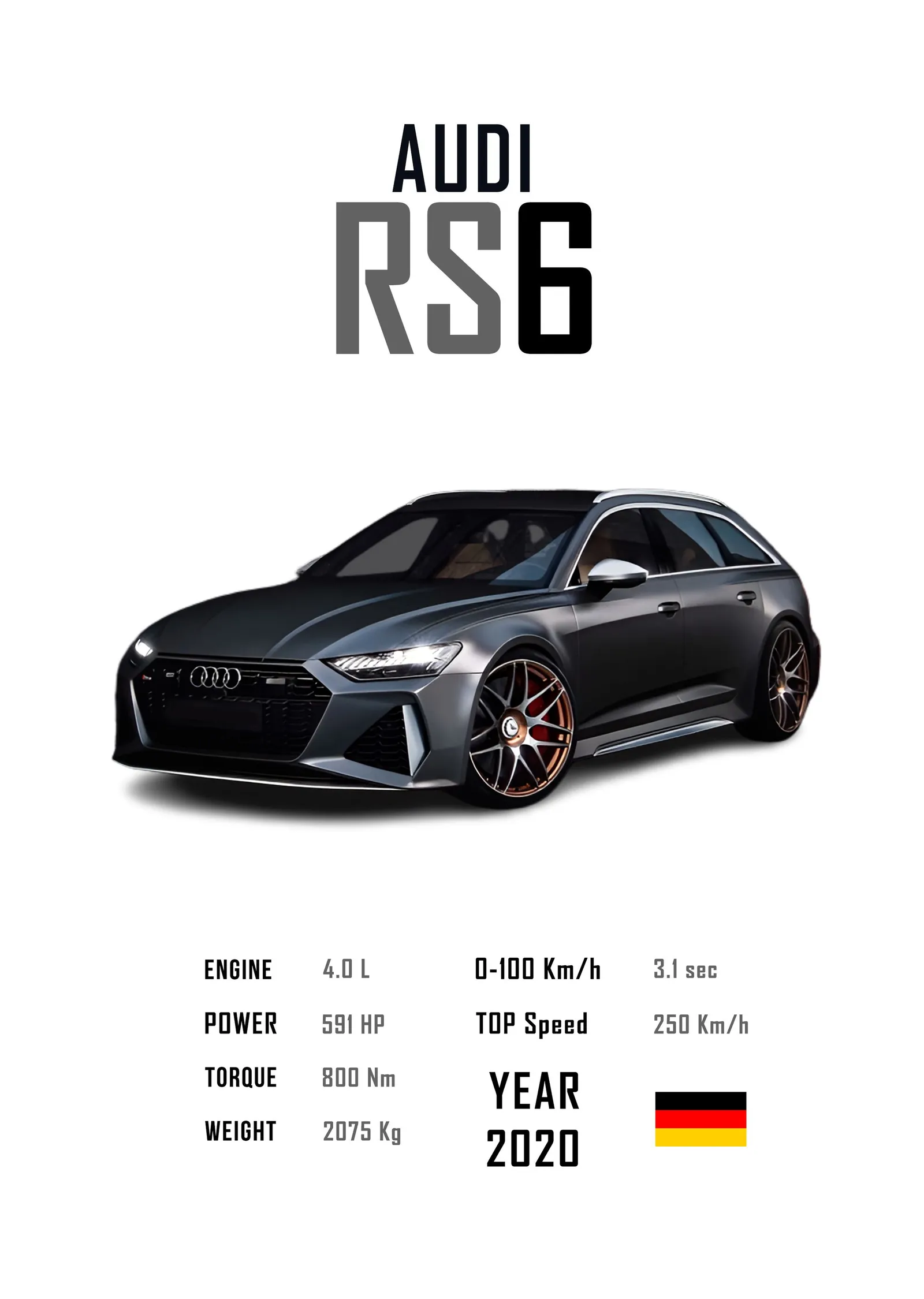 Audi RS6 Beyaz Künye metal tablo