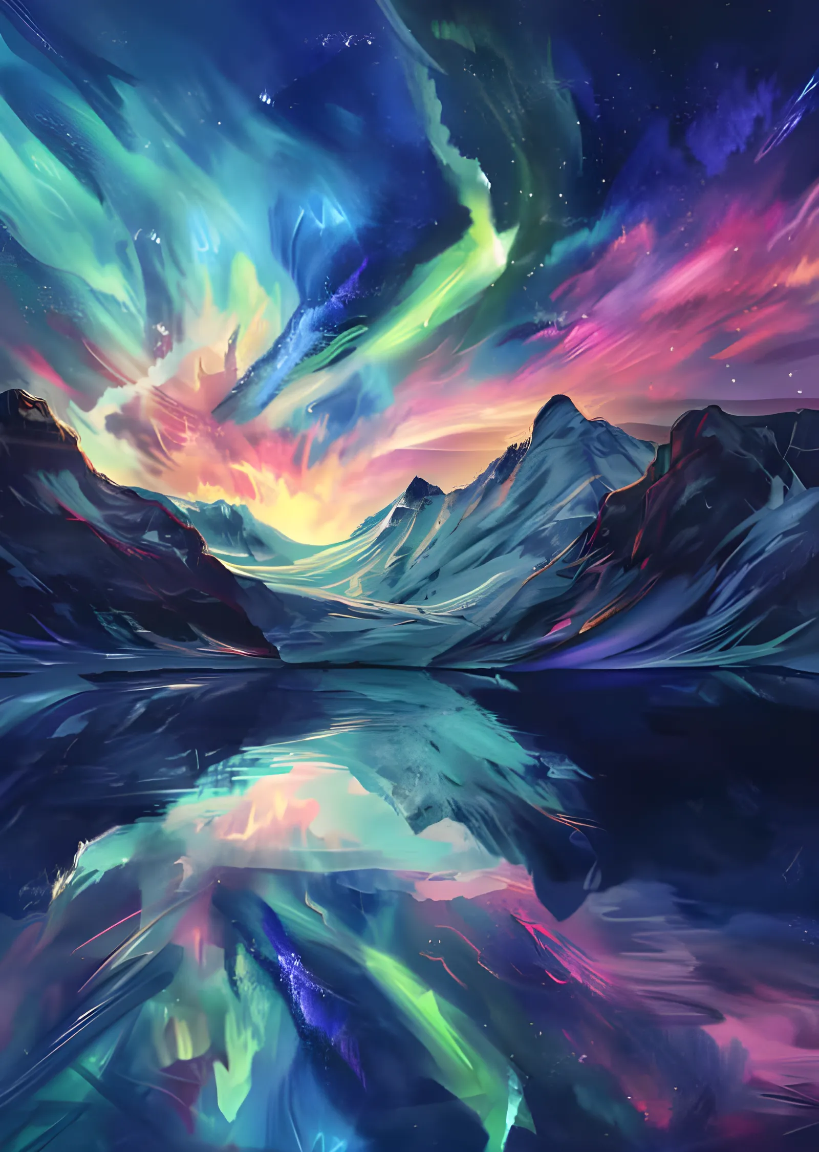Dağların Üzerinde Aurora - Pastel Buzul Vadi metal tablo