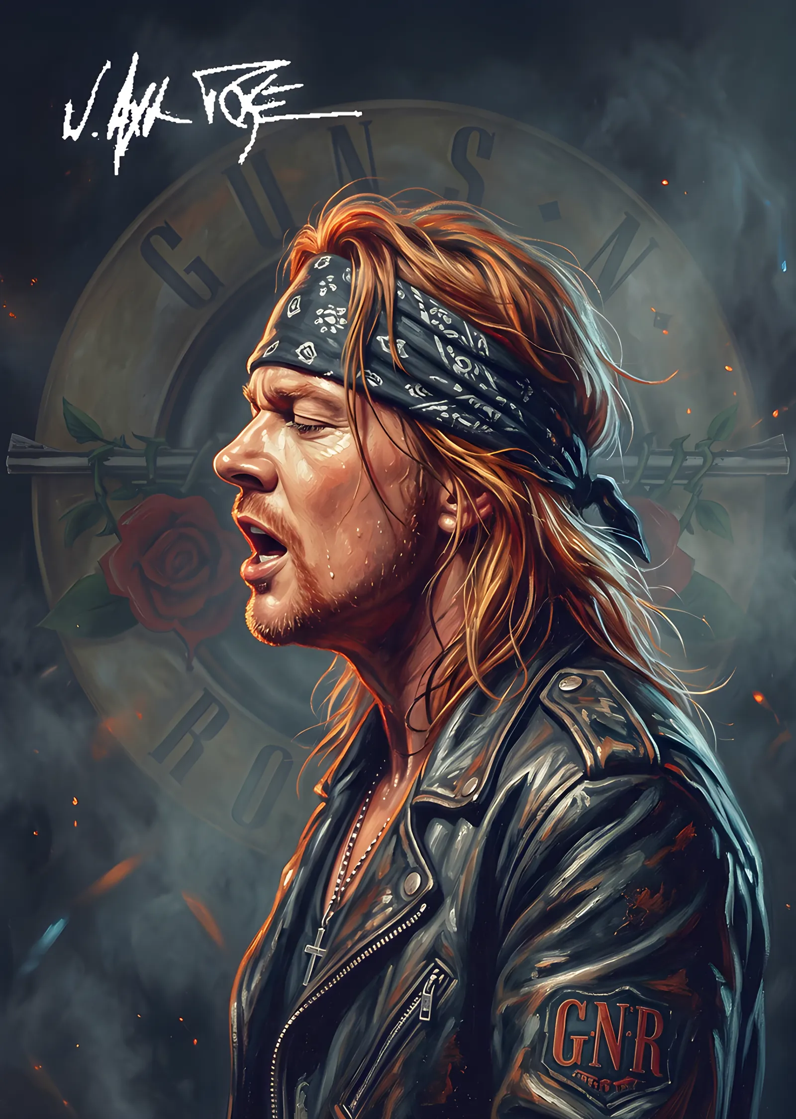 Axl Rose - Bandana ve Mikrofon metal tablo
