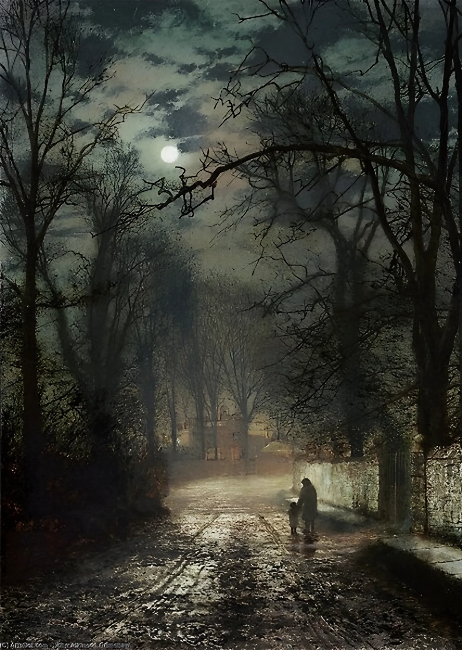Ay Işığında Patika - John Atkinson Grimshaw metal tablo