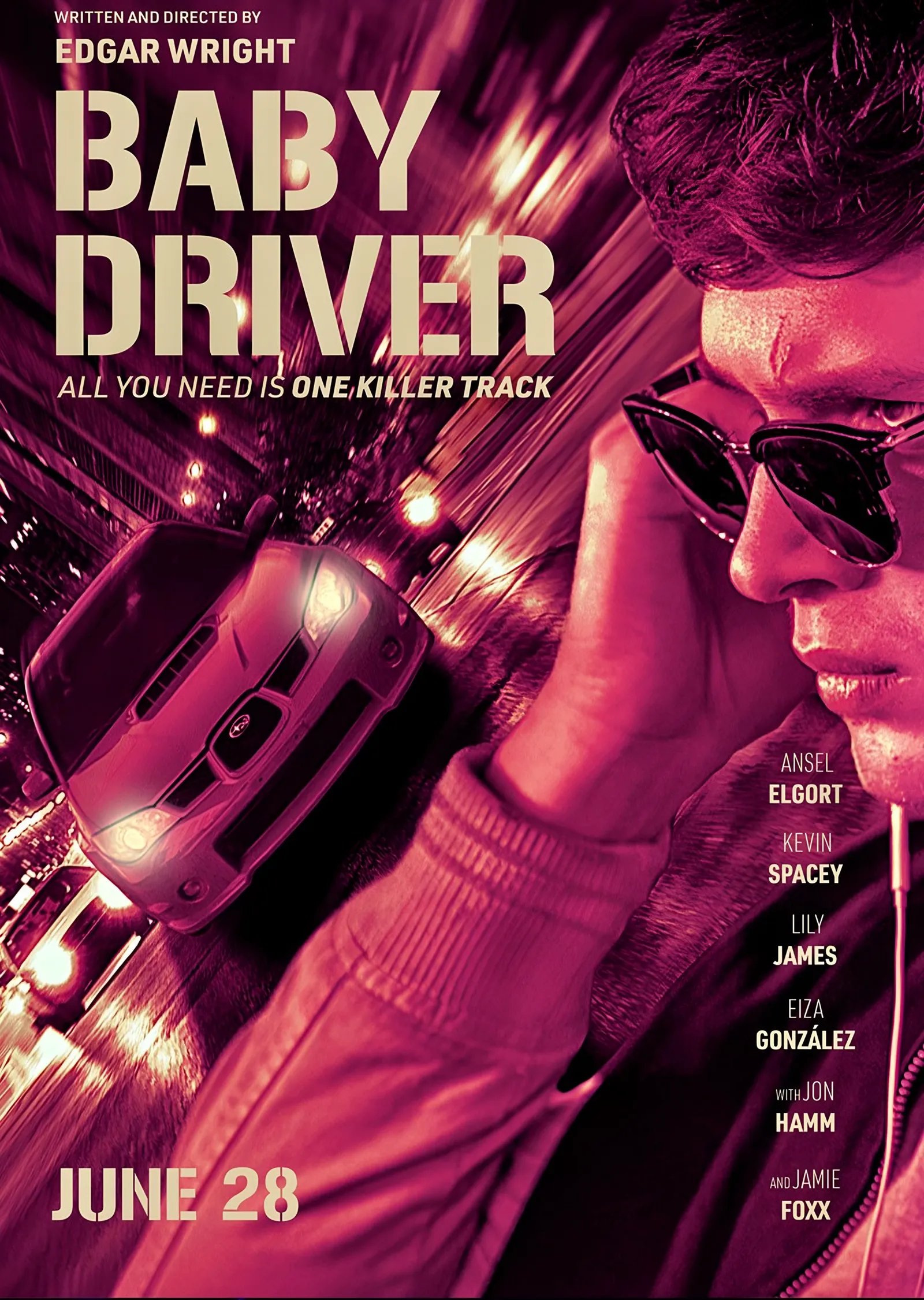 Baby Driver - Pembe Afiş metal tablo