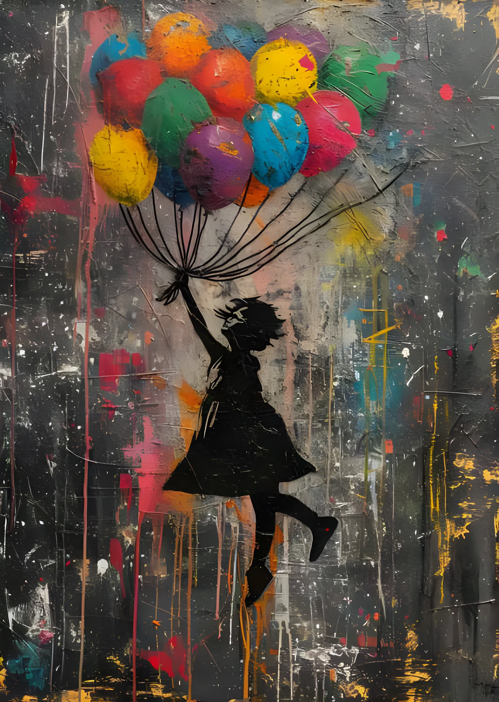 Banksy Tarzı Balonlu Kız - Grafiti Duvarda metal tablo