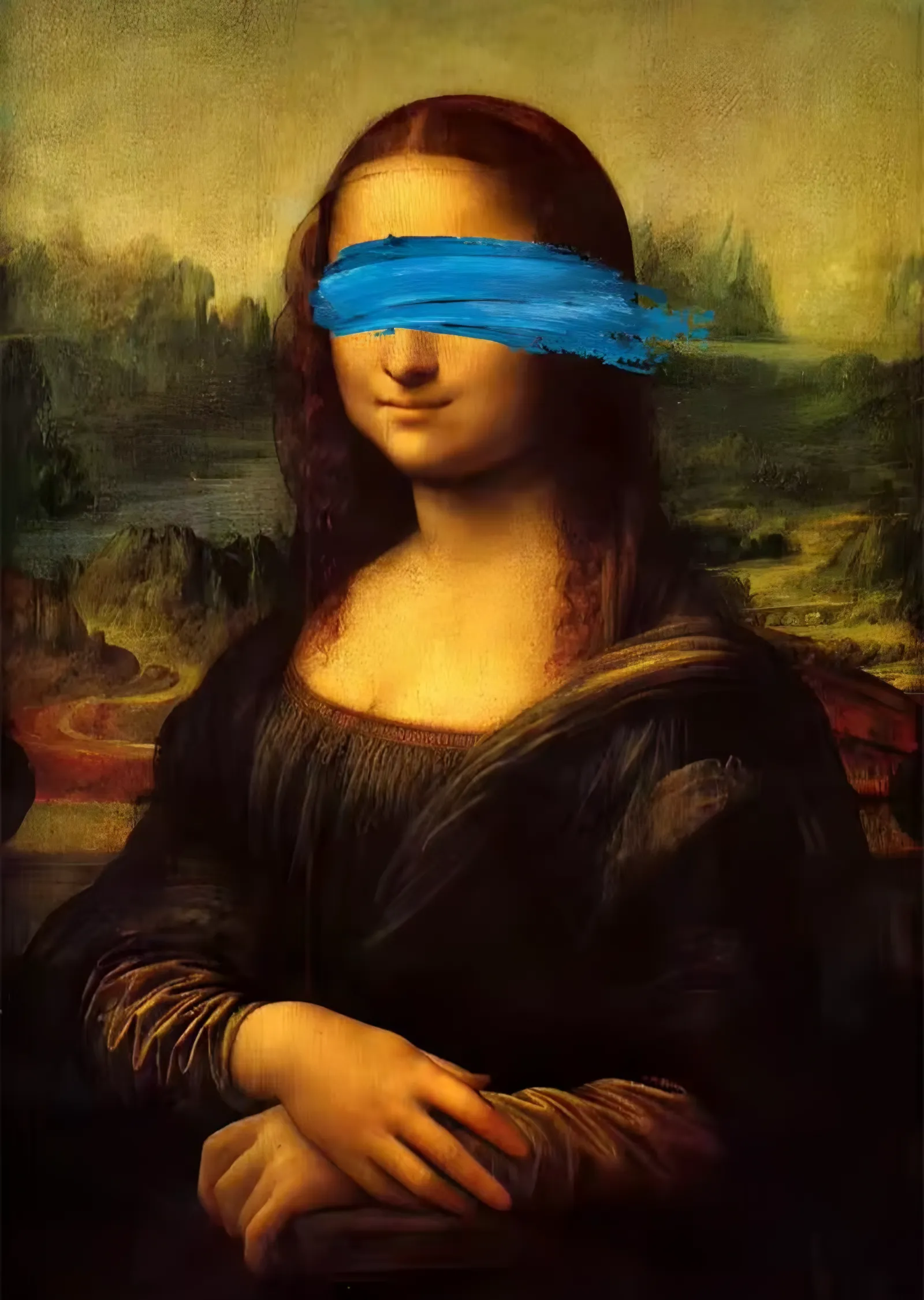 Bantlı Mona Lisa metal tablo