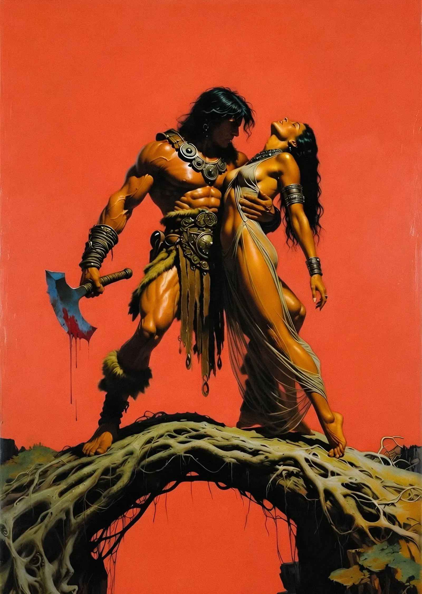 Barbar ve Yoldaşı - Frank Frazetta metal tablo