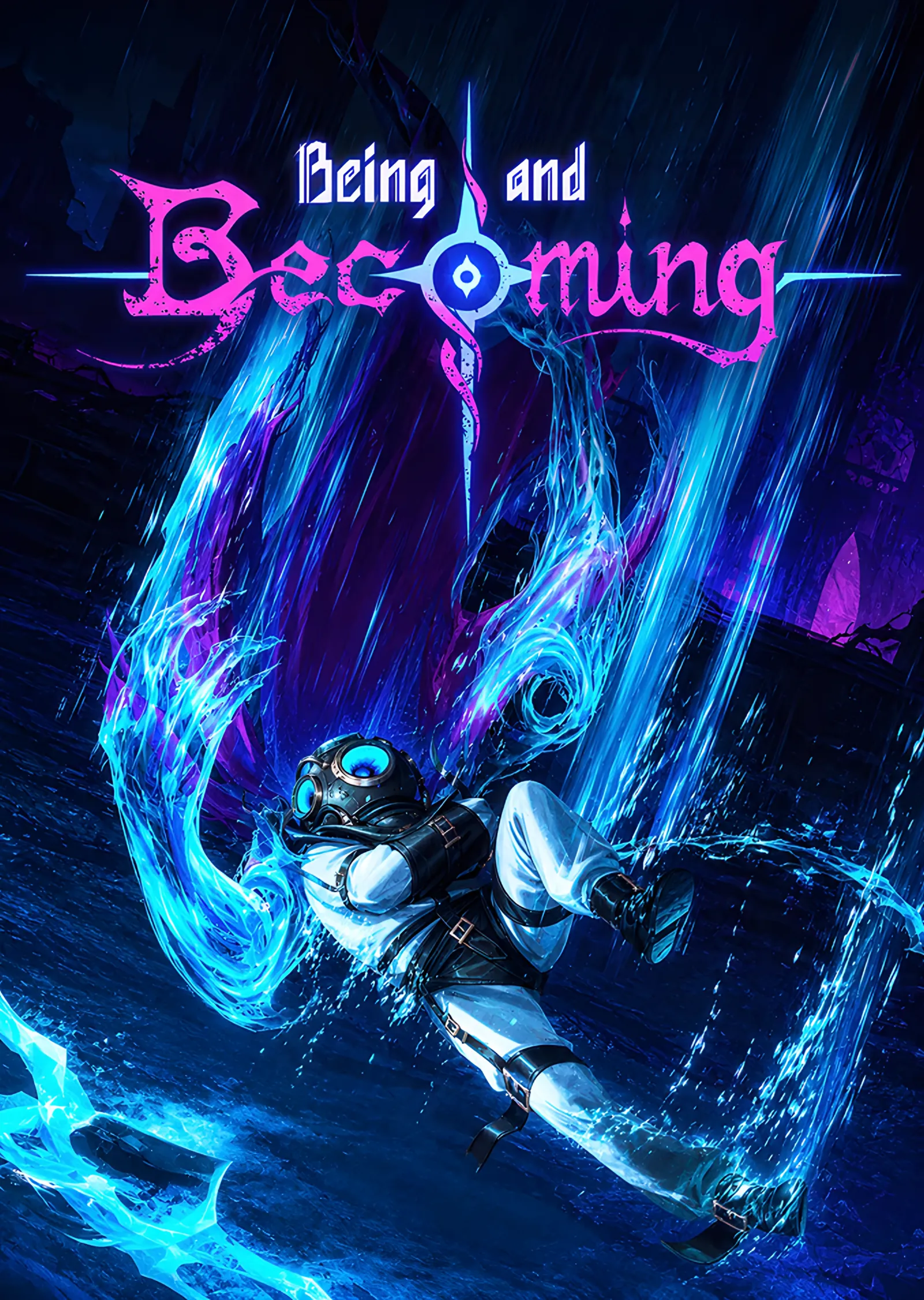 Being and Becoming: Mavi Işıkta Süzülen Figür metal tablo