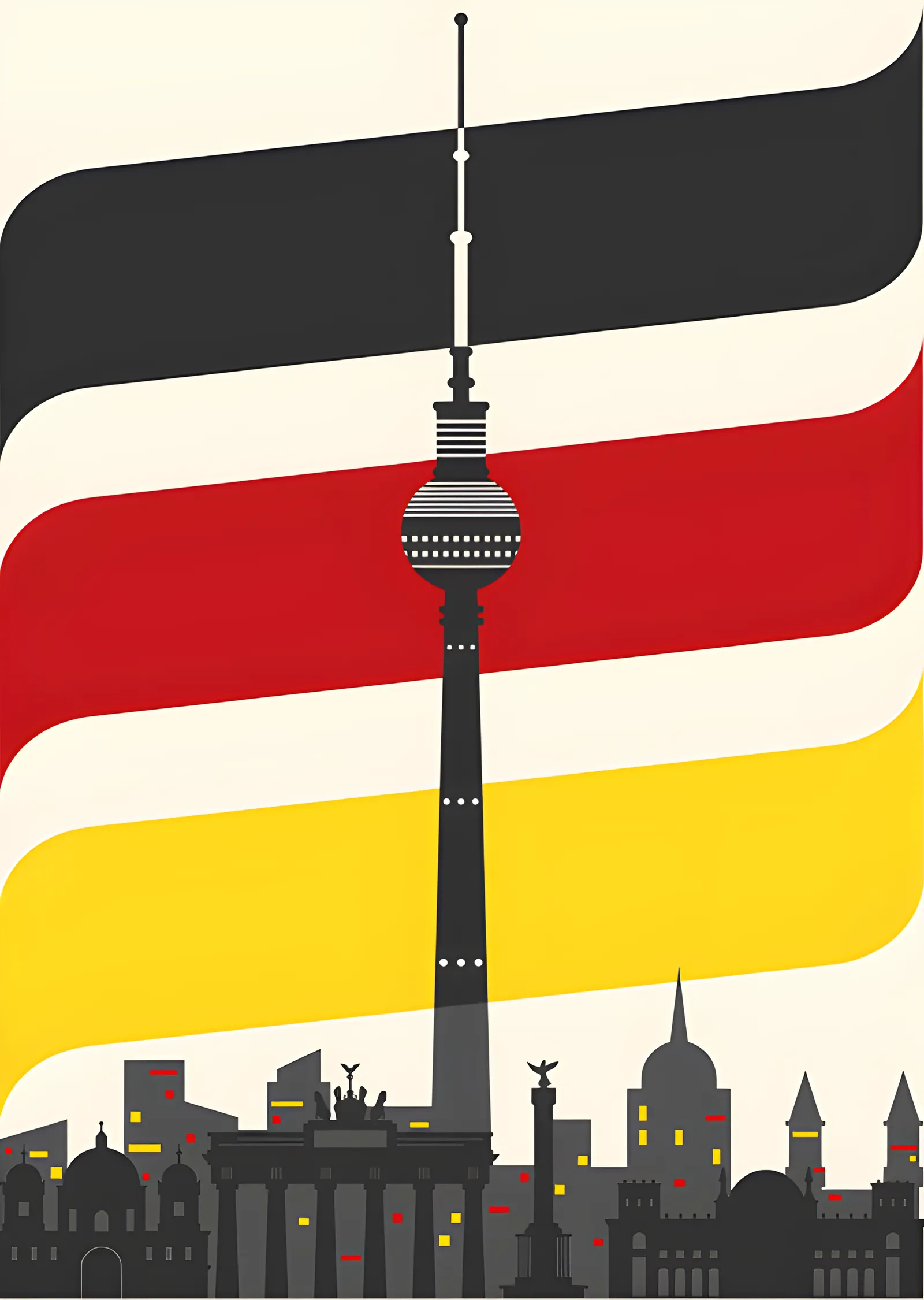 Berlin - Retro Bayrak ve Kule metal tablo