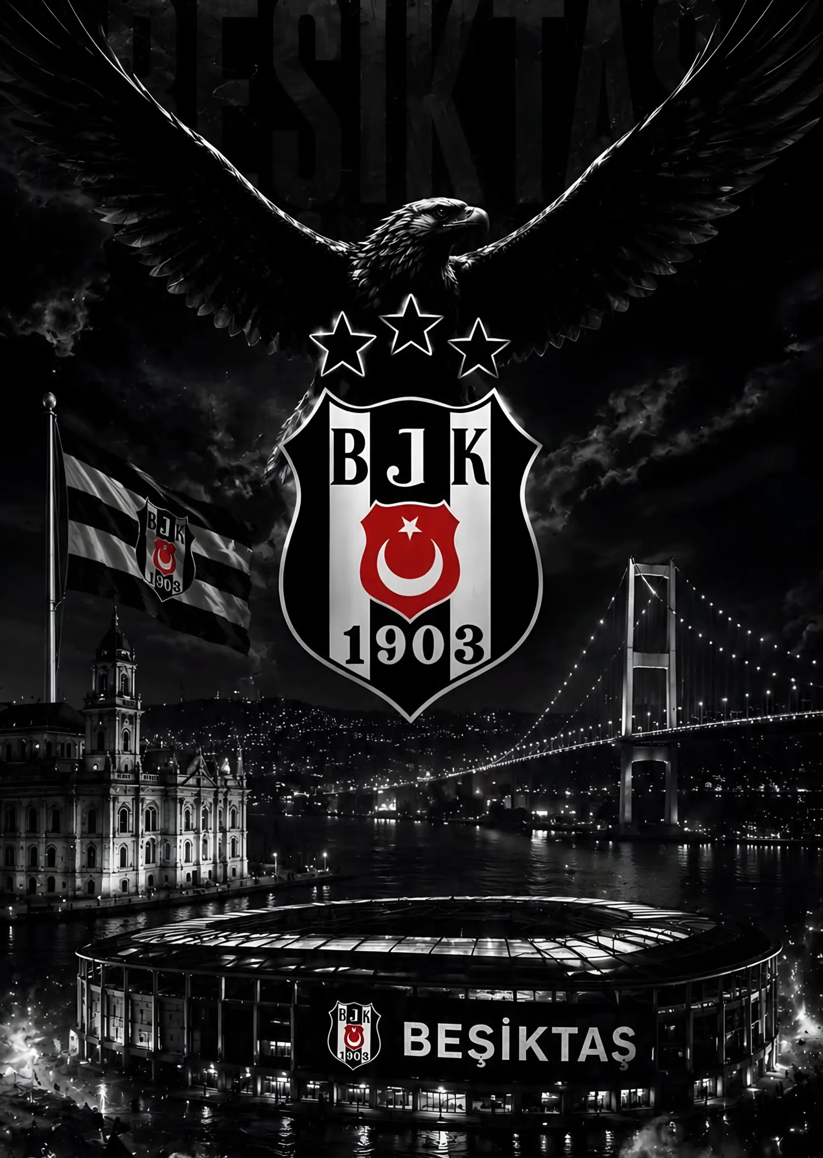 Beşiktaş: Gece Boğazında Asılı Arma metal tablo