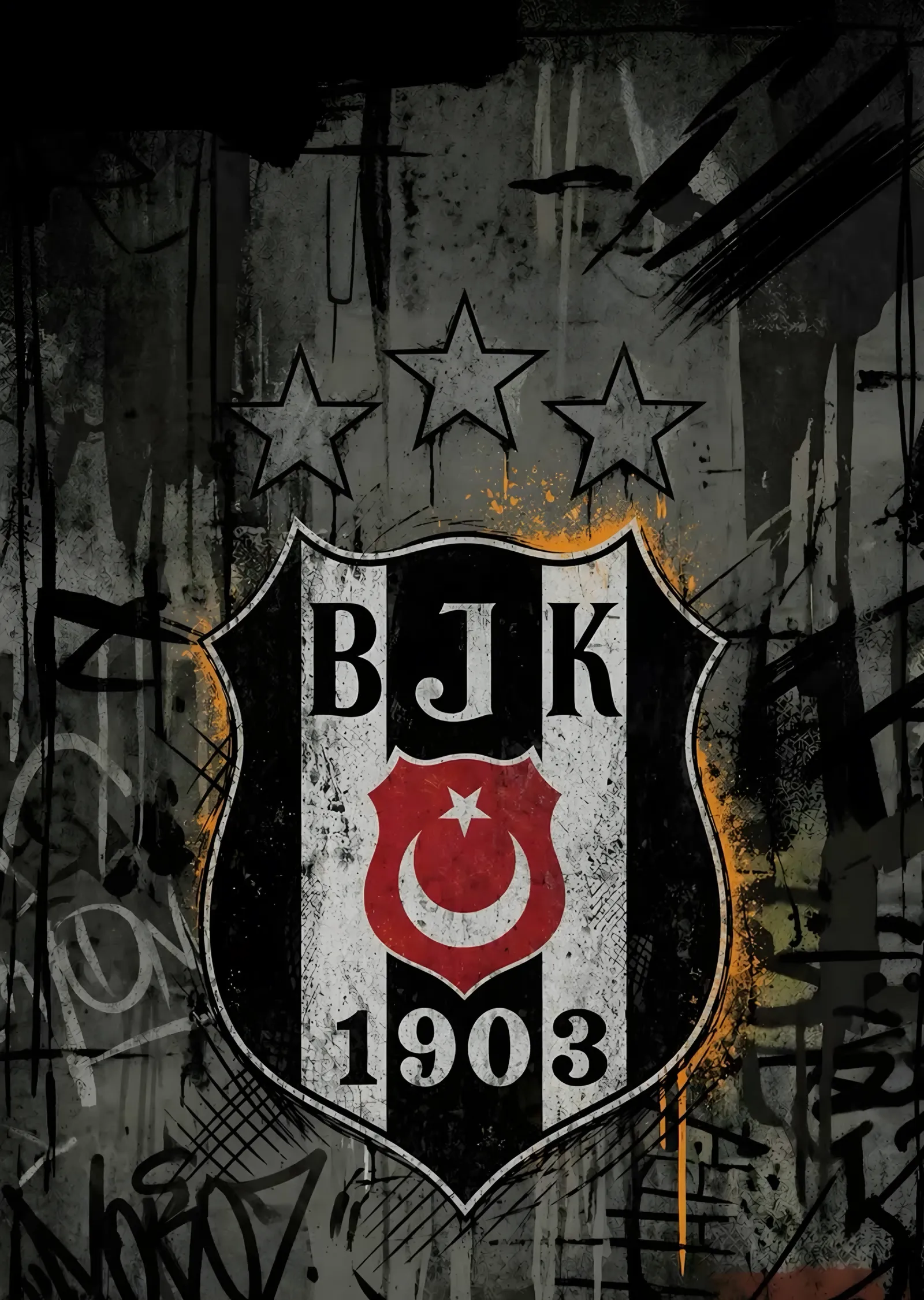 Beşiktaş: Grunge Duvarda Yıldızlı Arma metal tablo