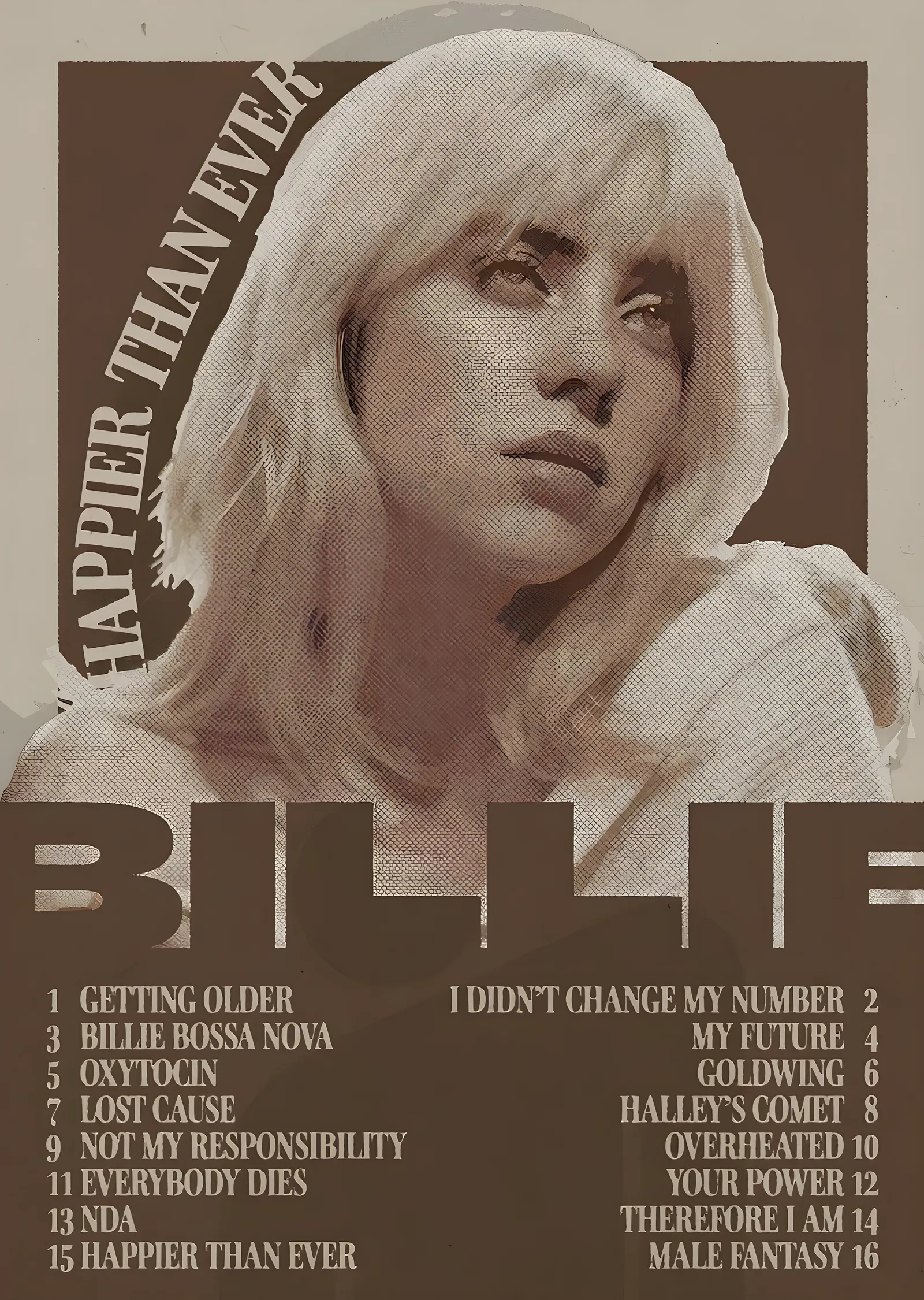 Billie Eilish Happier Than Ever metal tablo