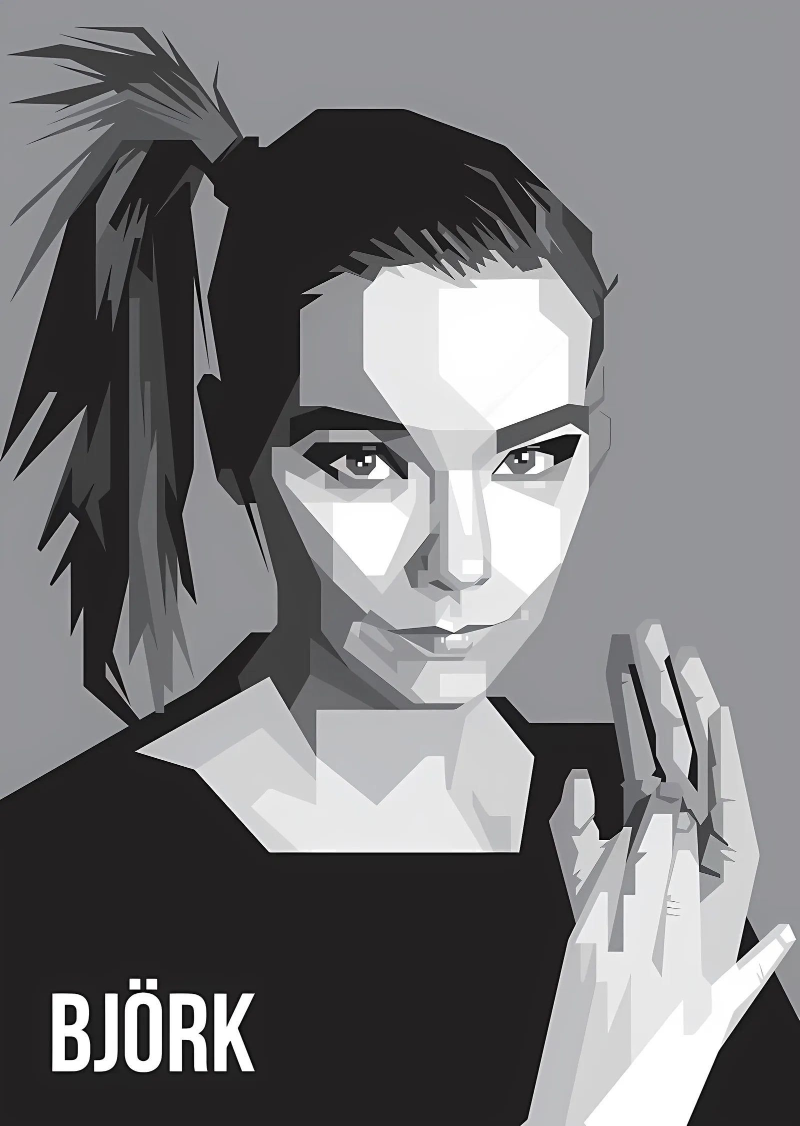Björk: Gri Tonlarda Vektör Portre metal tablo