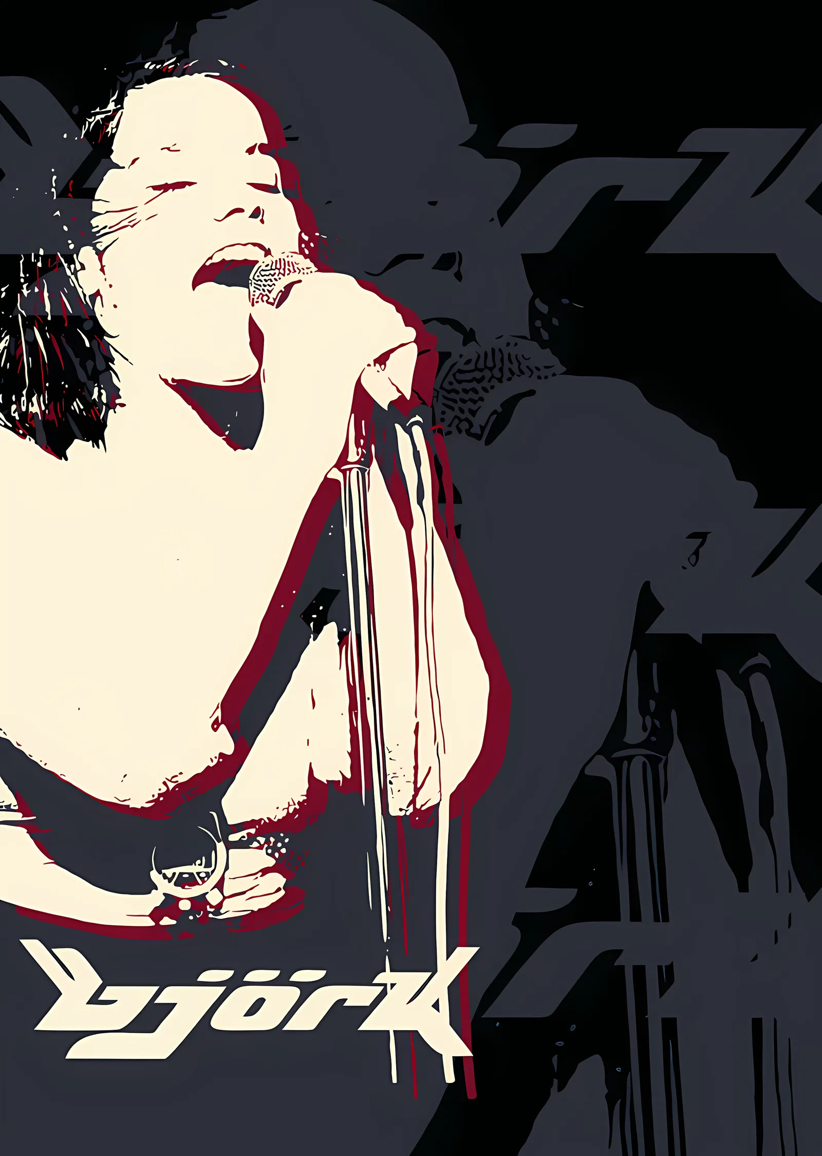 Björk: Mikrofonda Grafik Portre metal tablo