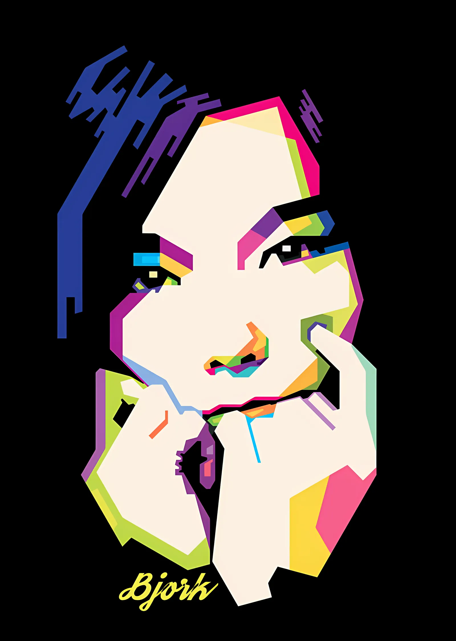 Björk: Siyah Zeminde WPAP metal tablo