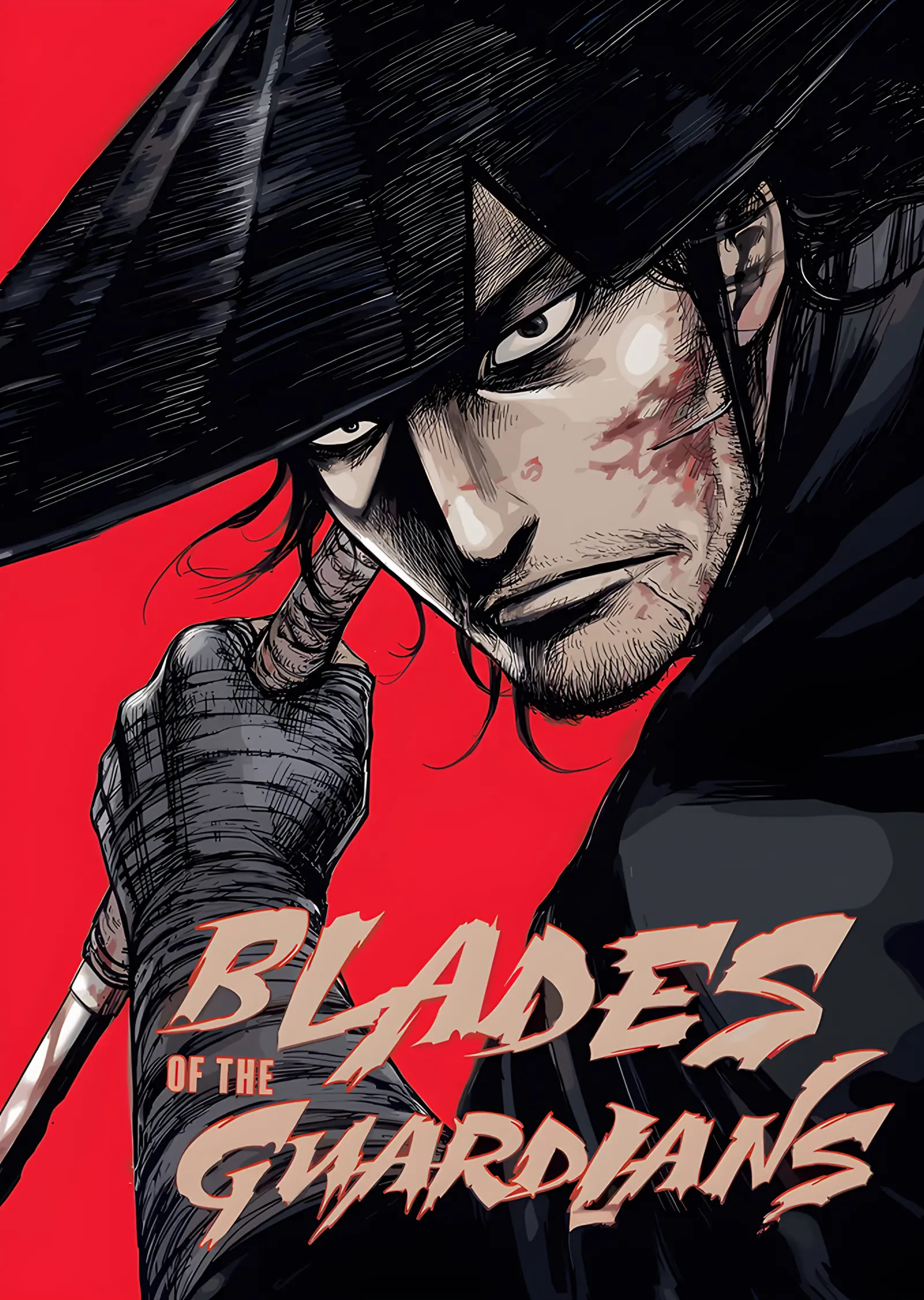 Blades of the Guardians: Kızıl Zeminde Kılıçlı Muhafız metal tablo