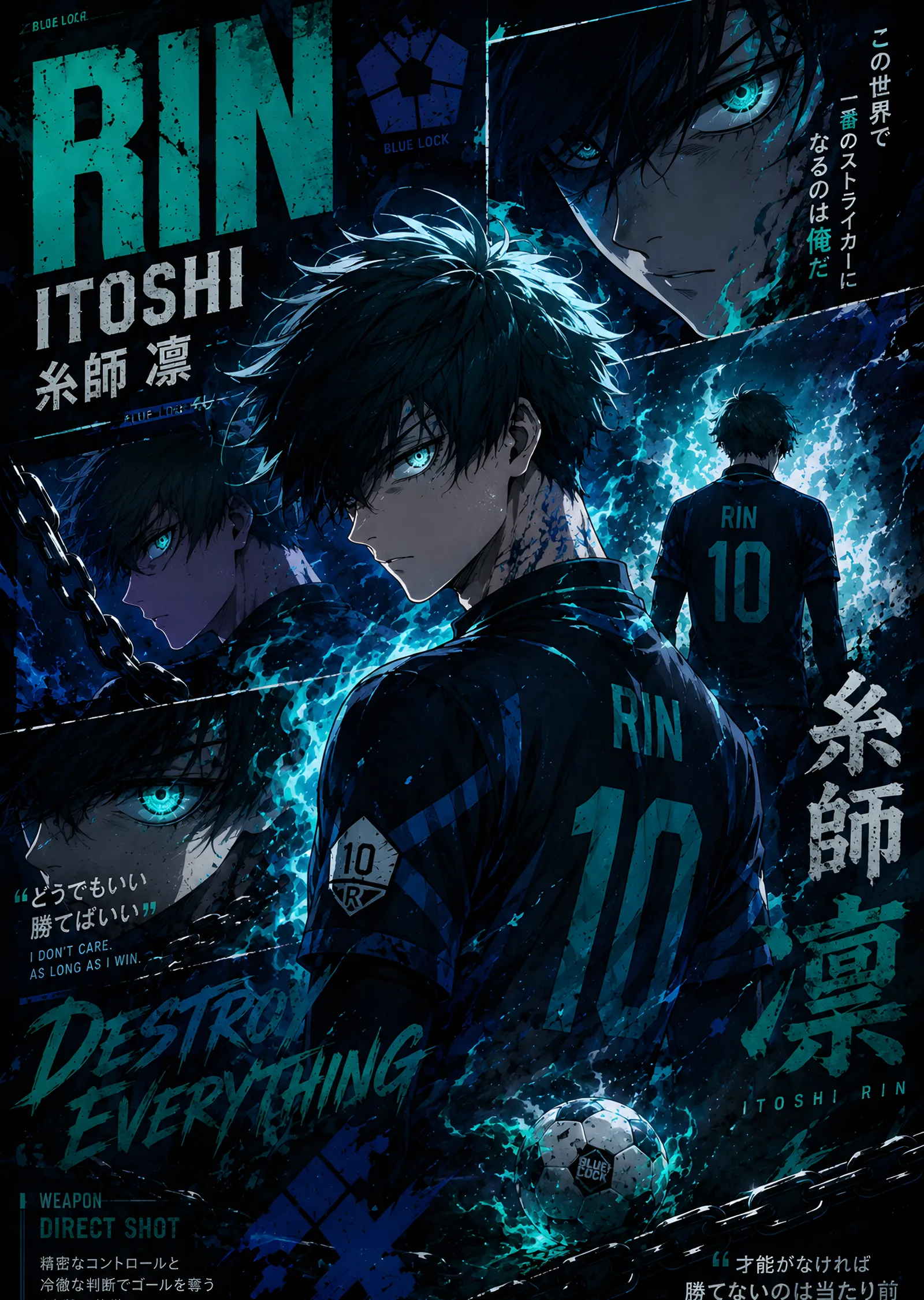 Blue Lock: Rin Itoshi Destroy Everything metal tablo