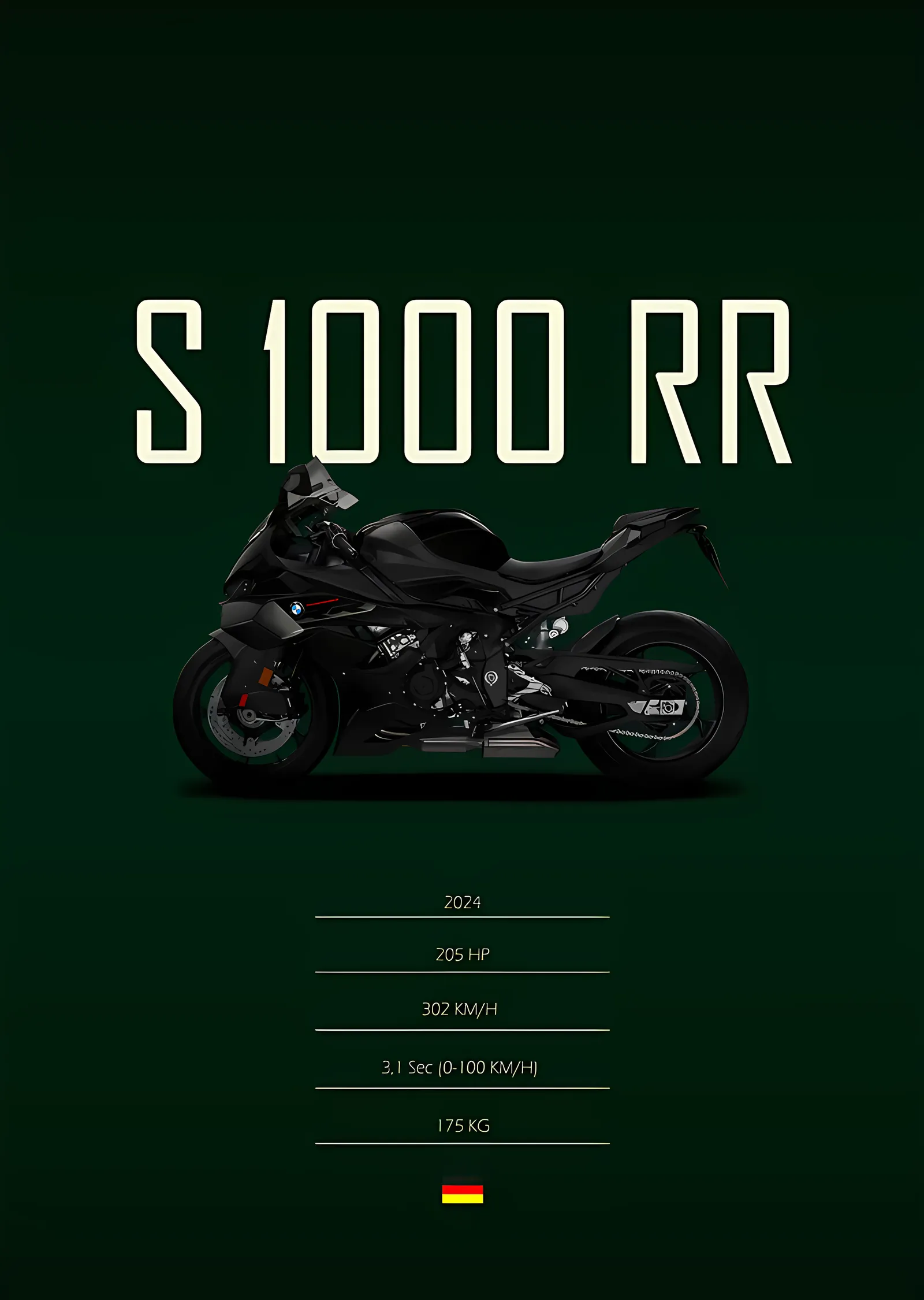 BMW S 1000 RR: Koyu Yeşil Zemin metal tablo