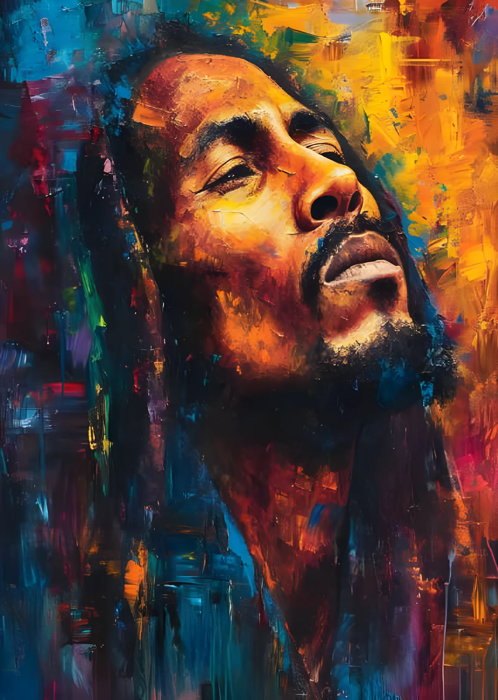 Bob Marley - Renkli Spatula Yağlıboya Portre metal tablo
