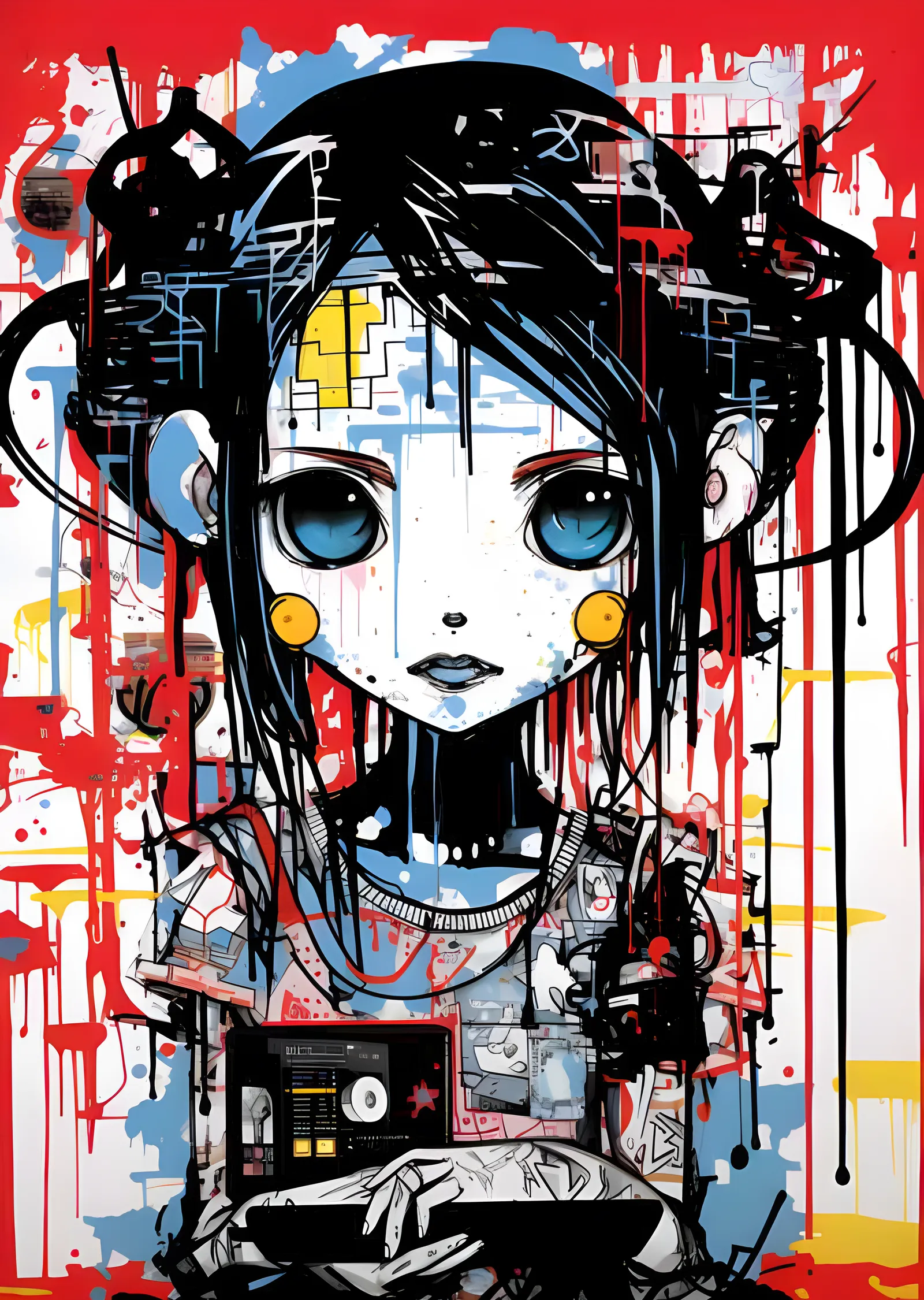 Pop Art Damlama - Kalem Çizgili Anime Kız metal tablo