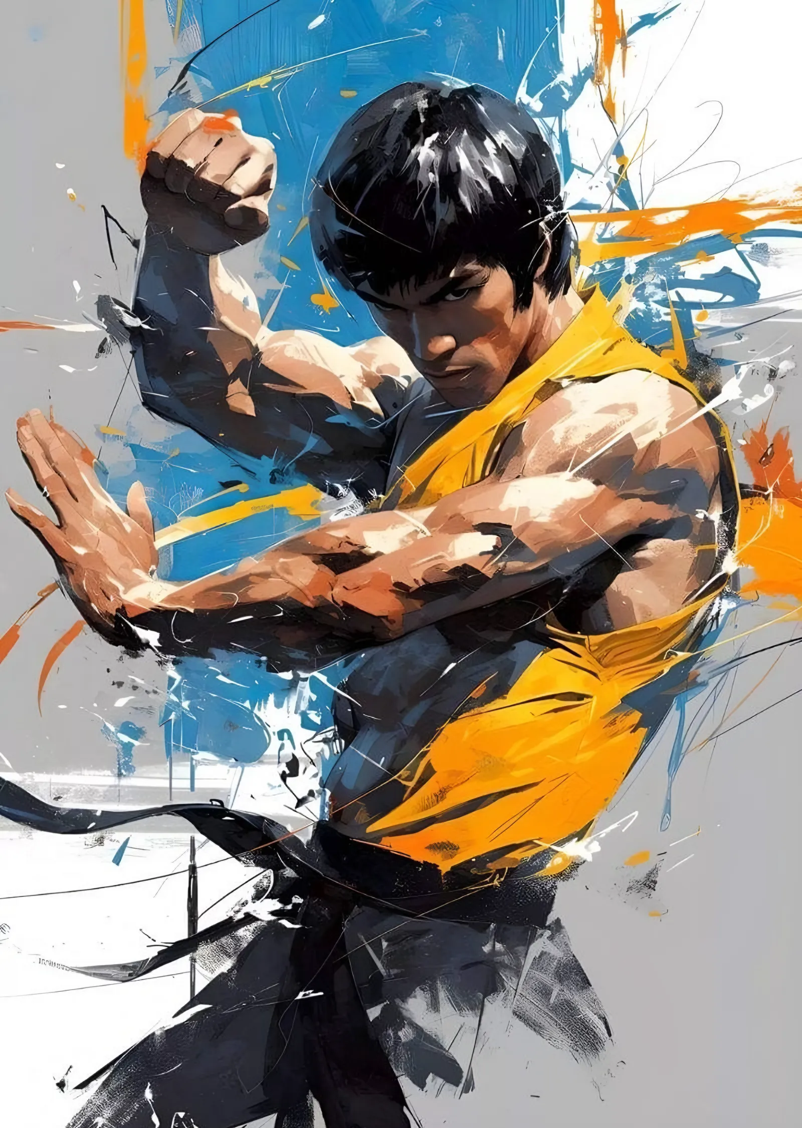 Bruce Lee: Fırça Darbeli Dövüş Duruşu metal tablo