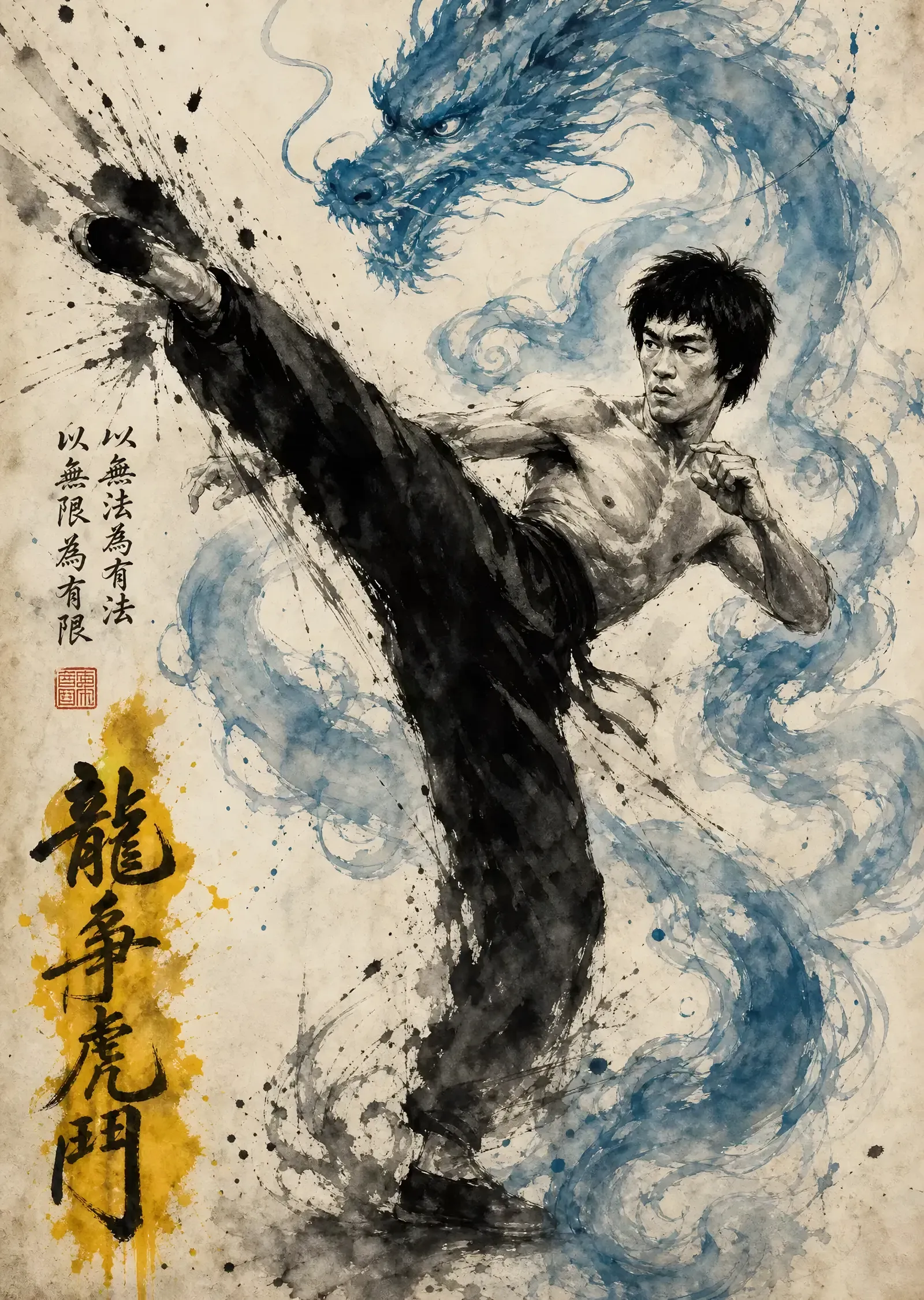 Bruce Lee - Mürekkep metal tablo