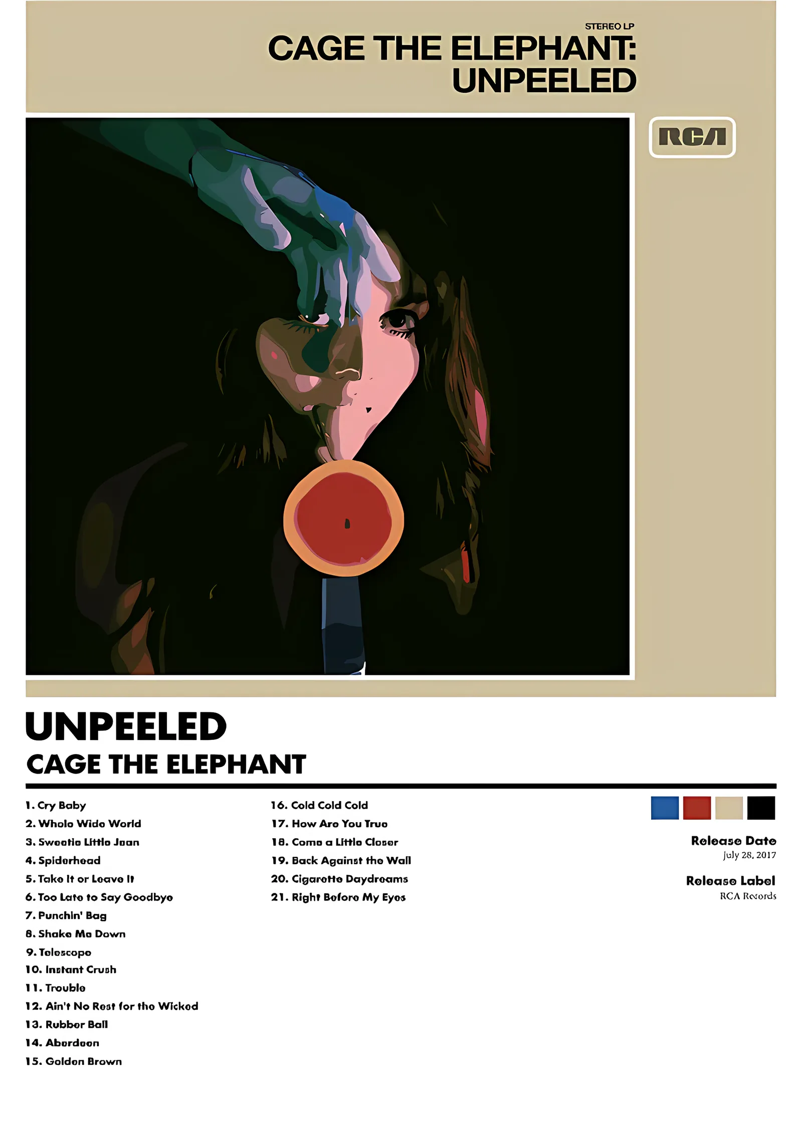Cage the Elephant: Unpeeled metal tablo