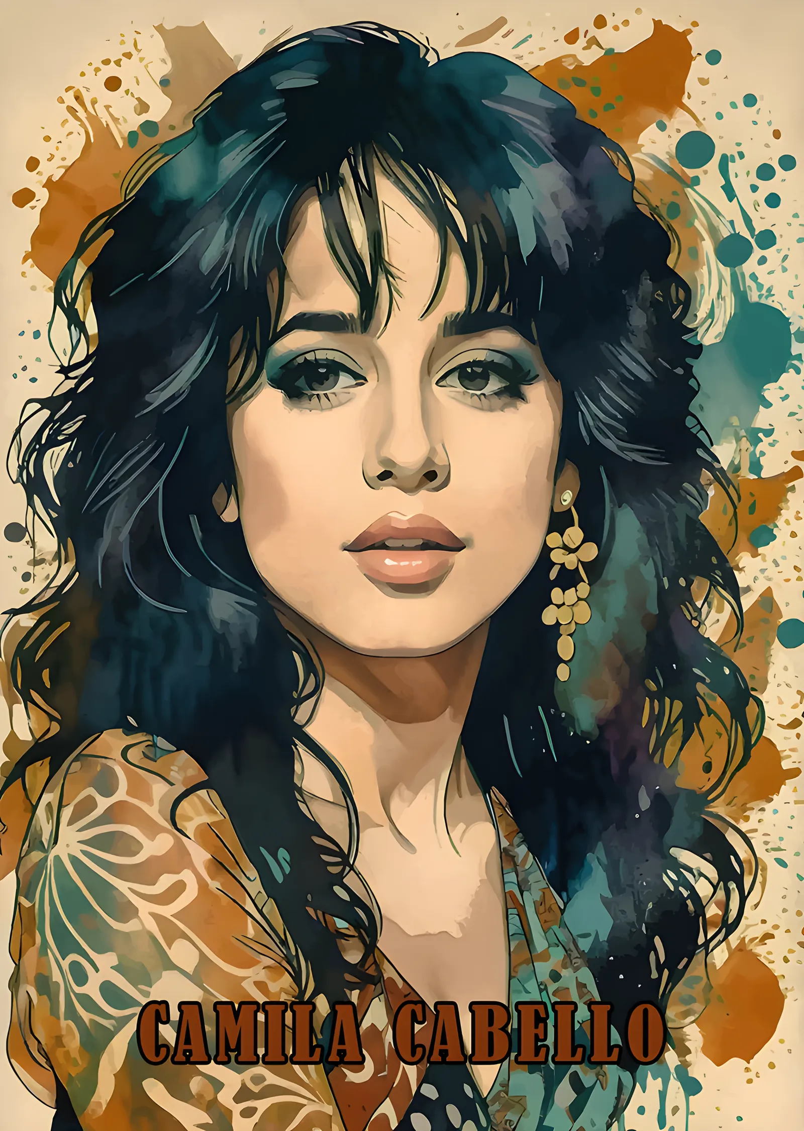 Camila Cabello: Altın Detaylı Portre metal tablo