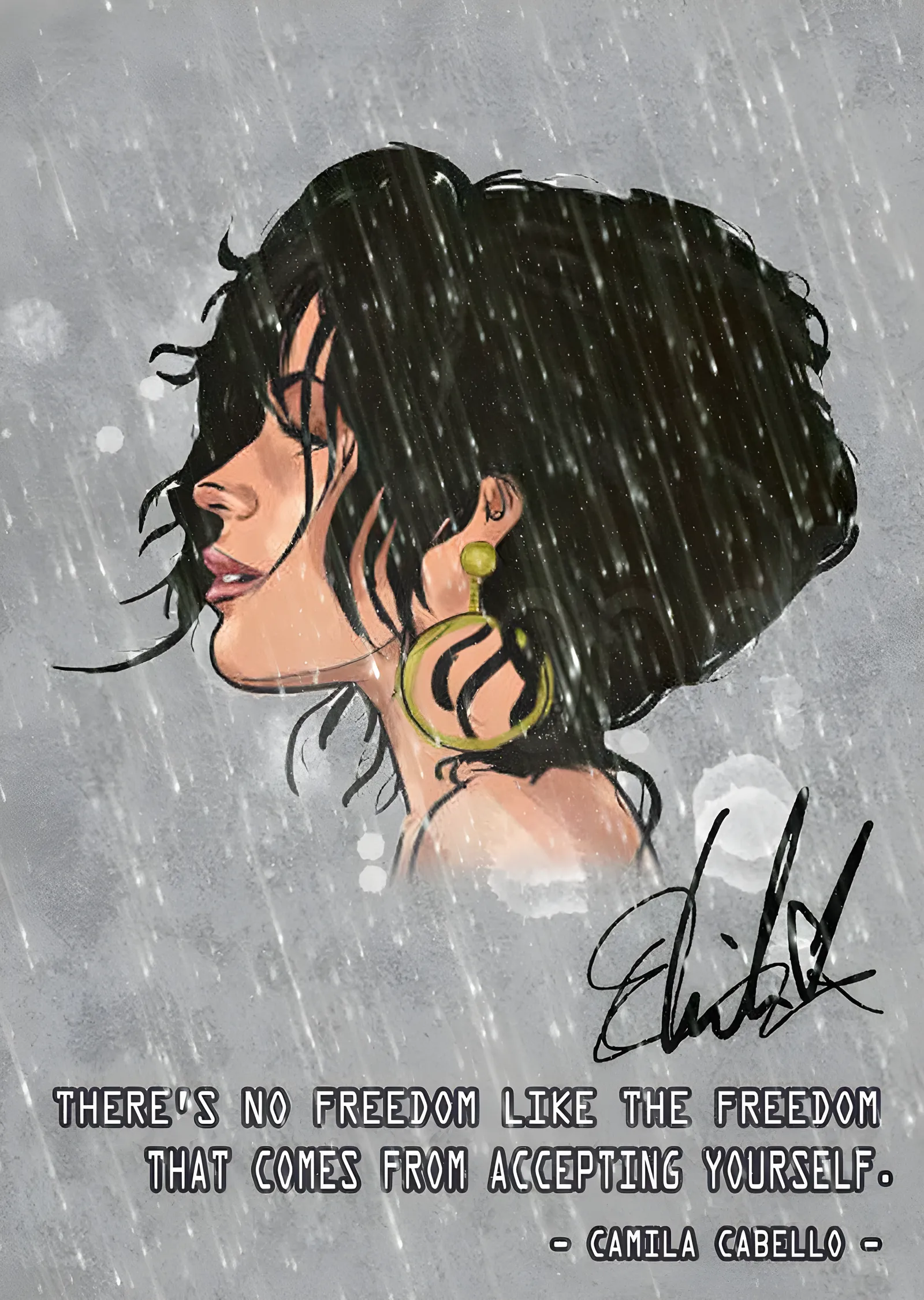 Camila Cabello: Altın Küpe Eskizi metal tablo