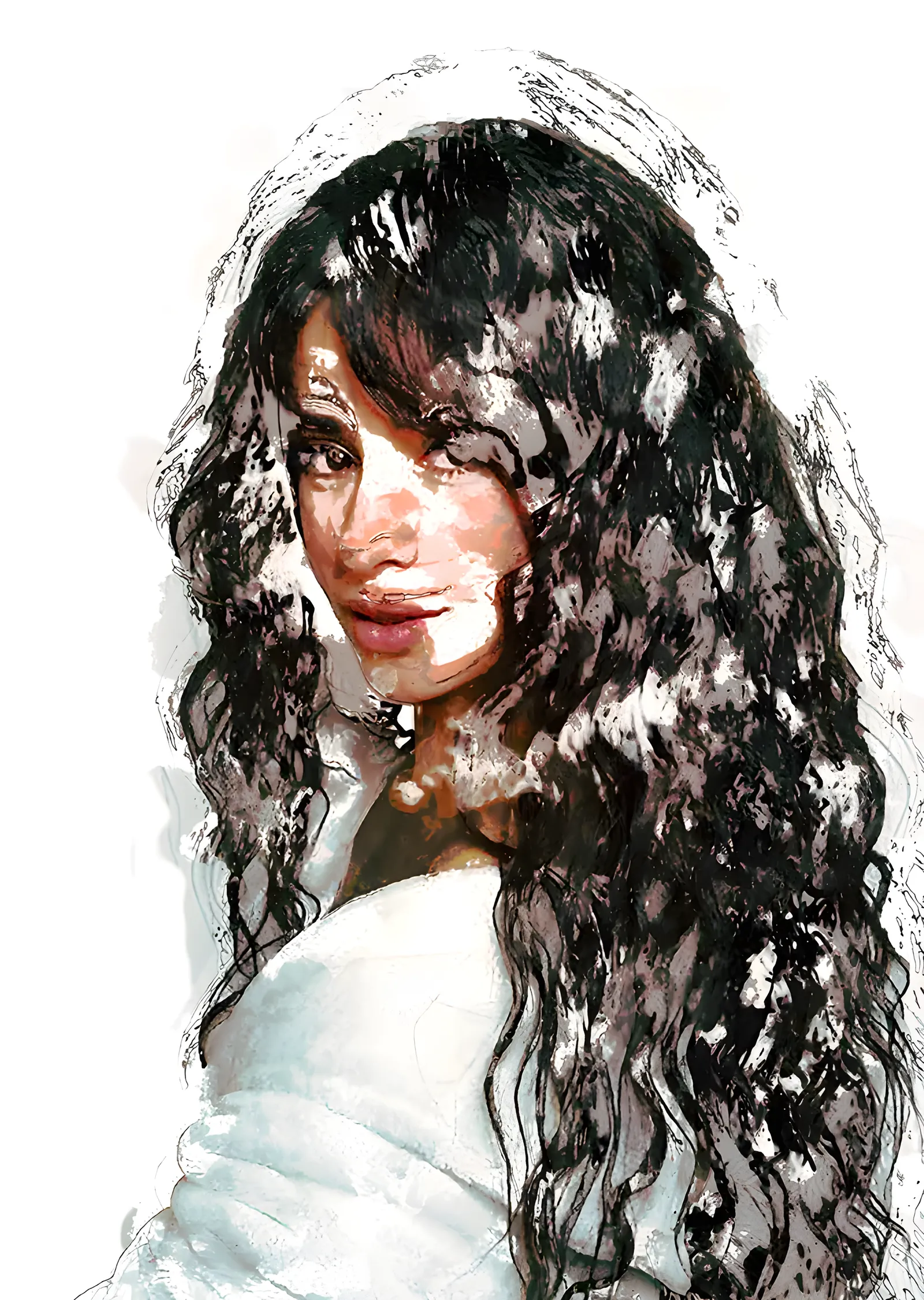 Camila Cabello: Beyaz Elbise Eskizi metal tablo