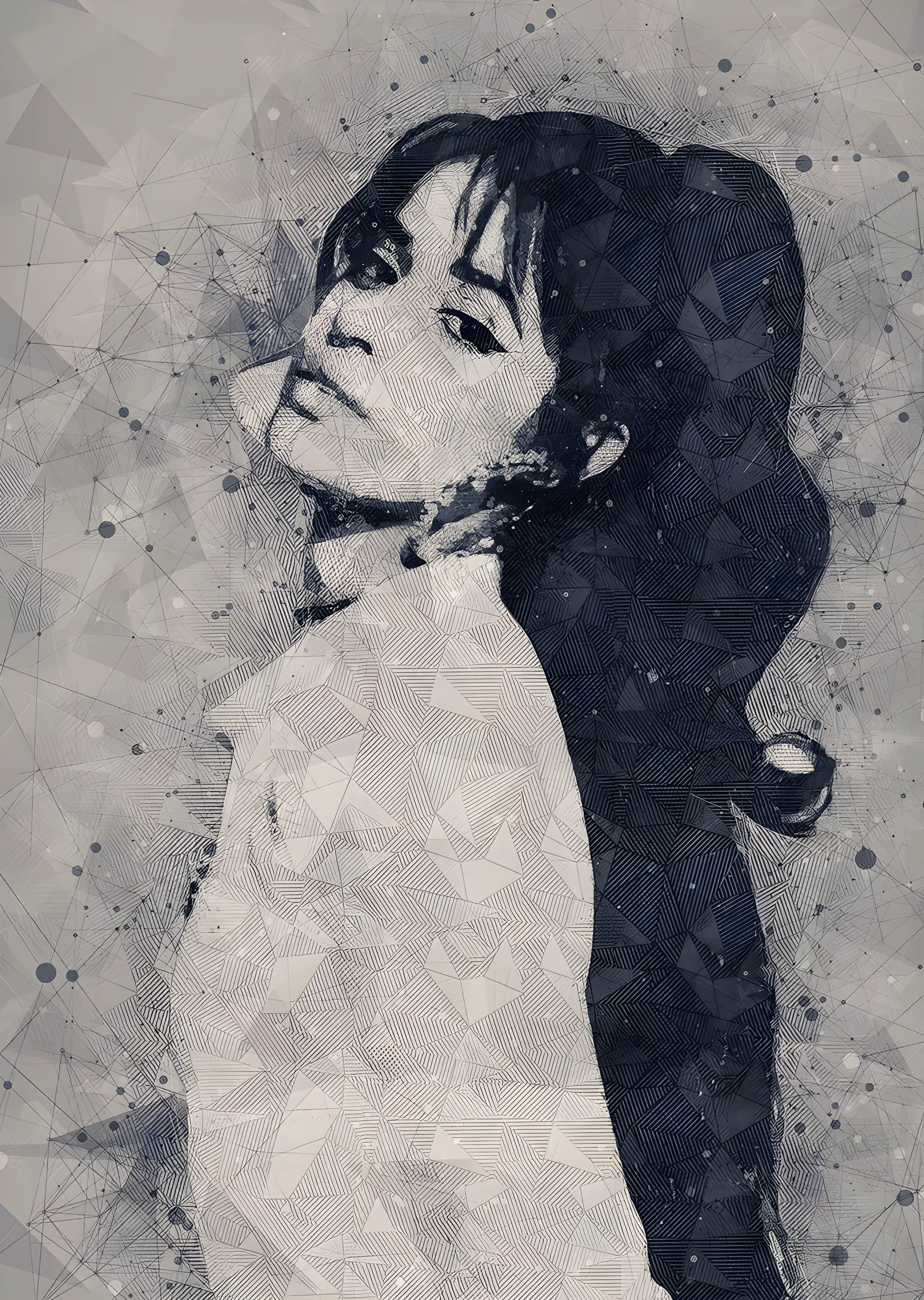 Camila Cabello: Gri Poligon Portre metal tablo