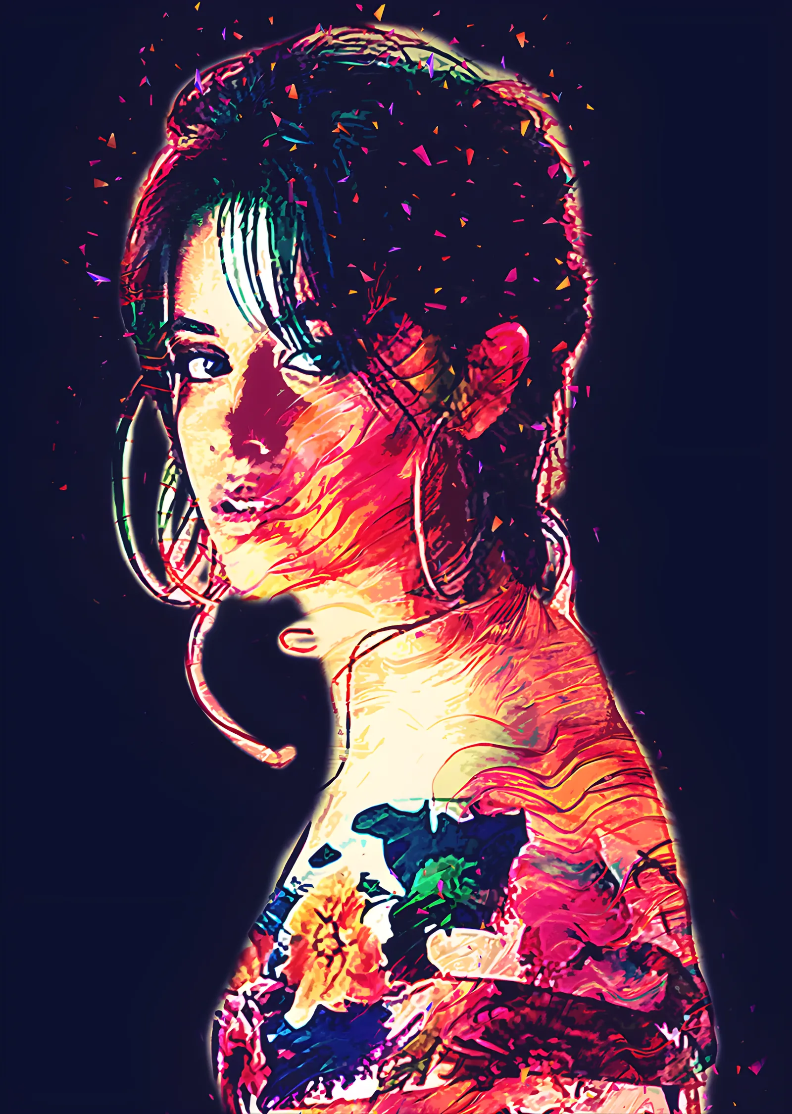 Camila Cabello - Renkli Fırça Portresi metal tablo