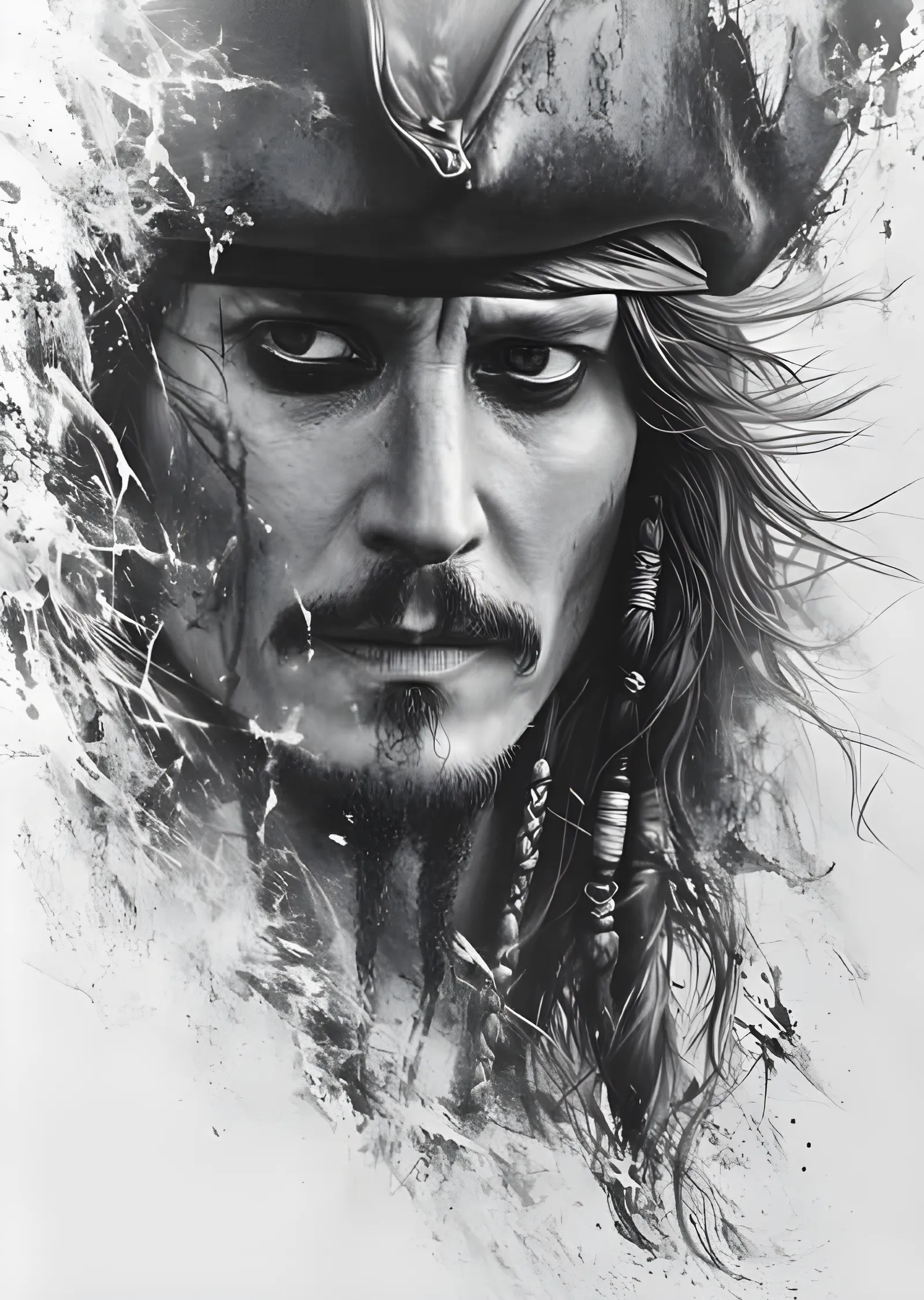 Jack Sparrow - Mürekkep Sıçramalı Yakın Portre metal tablo