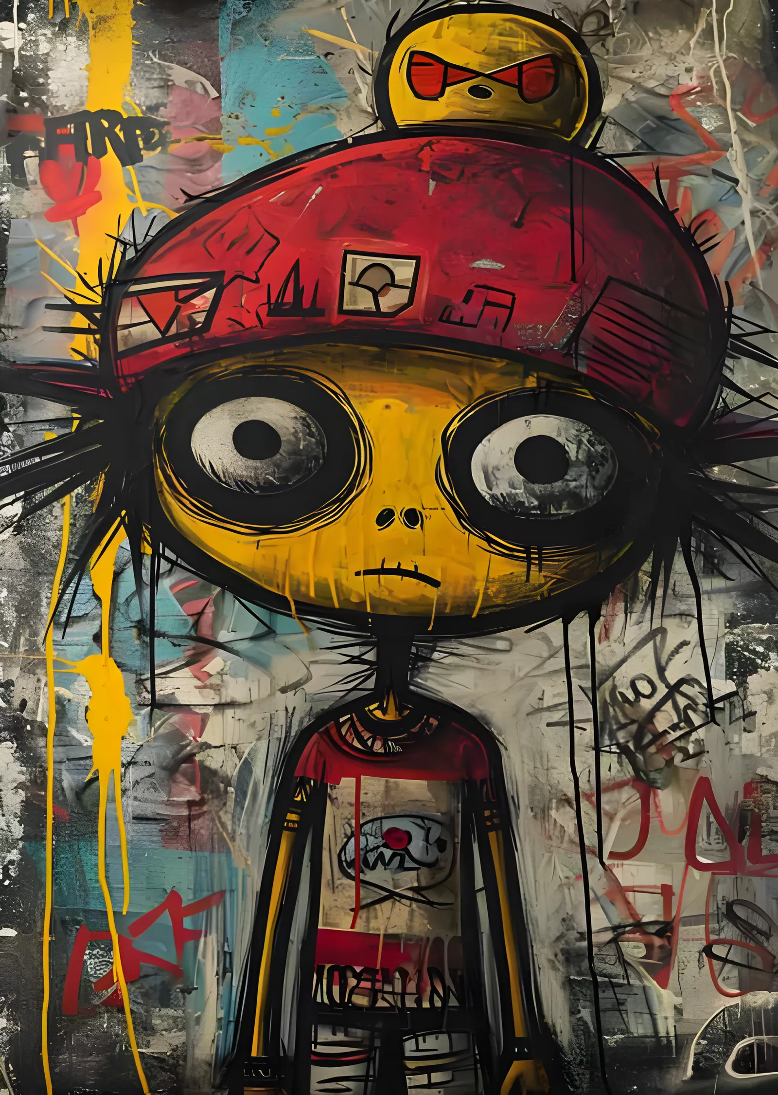Kırmızı Şapkalı Grafiti Çocuk: Sarı Yüz metal tablo