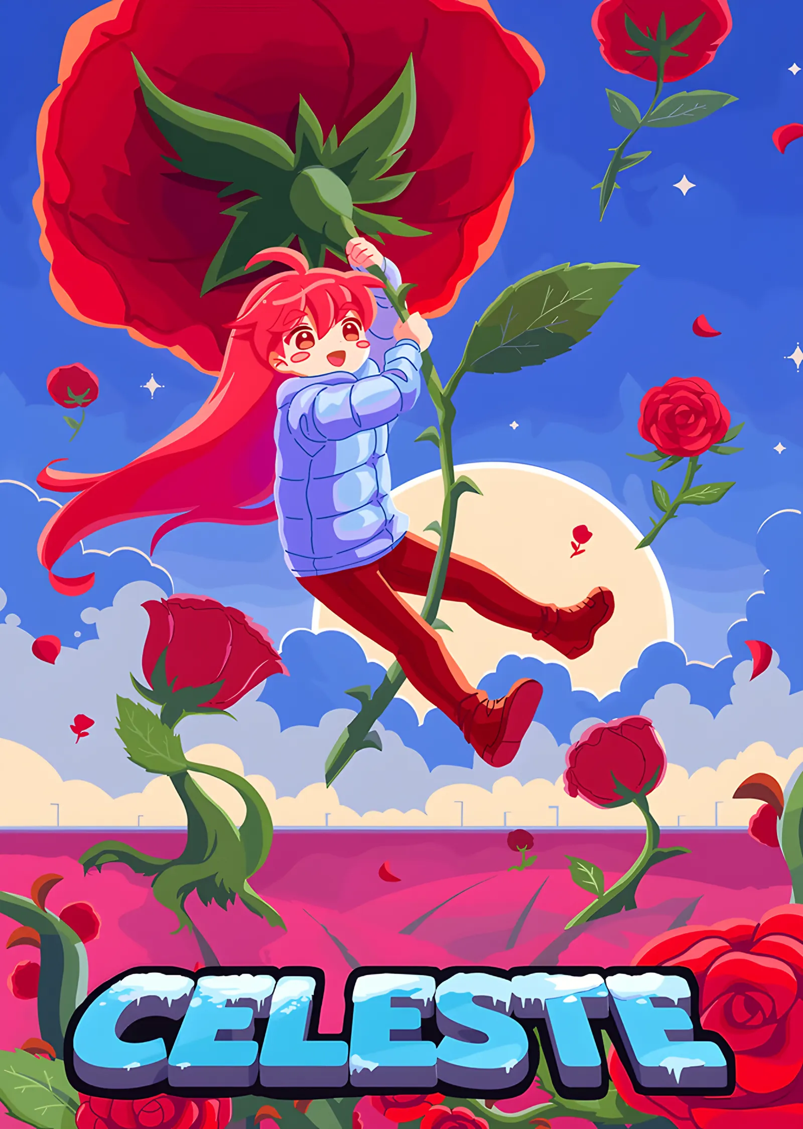Celeste: Dev Gülde Asılı Tırmanıcı metal tablo